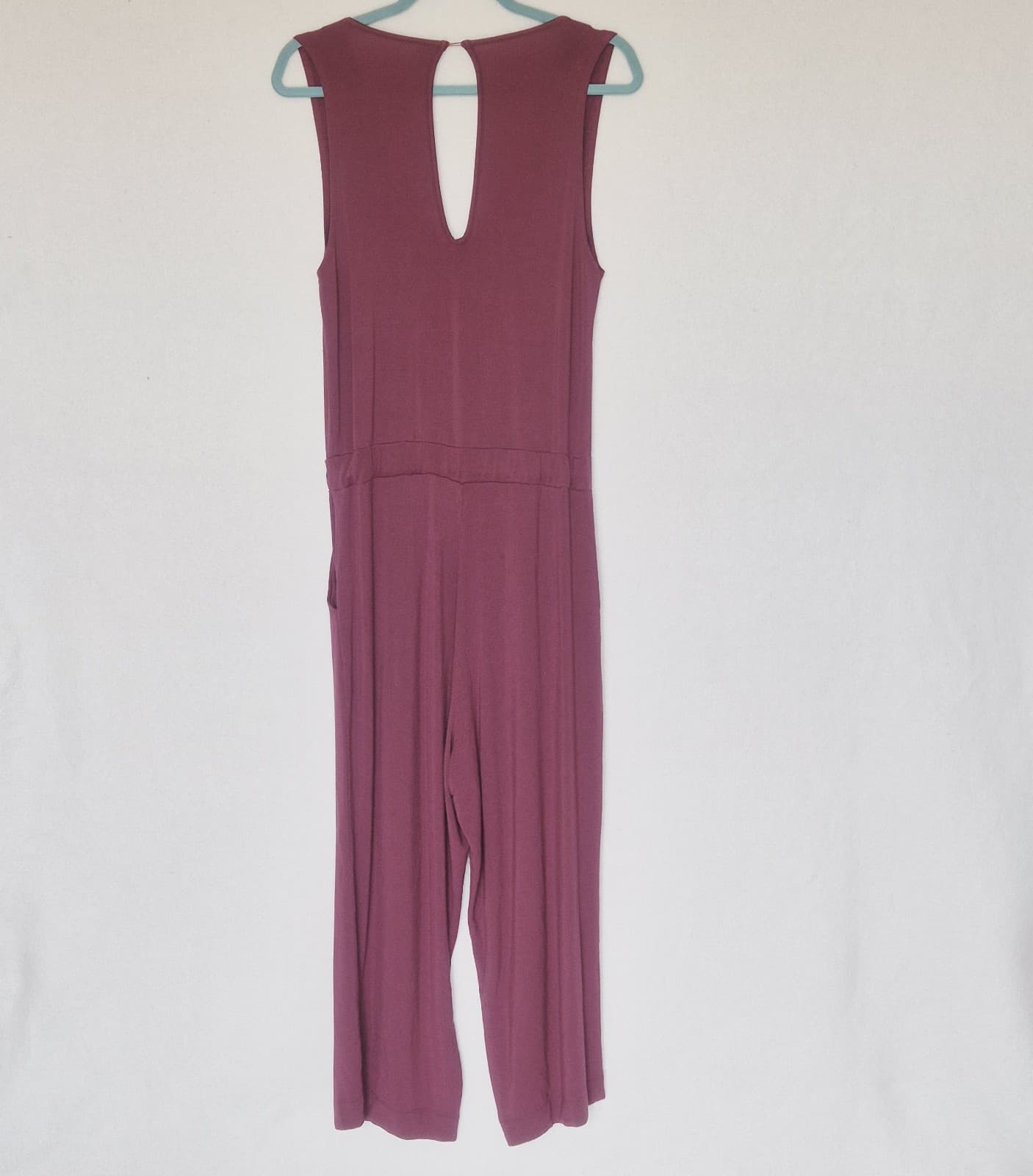 NWoT Quince French Terry Modal Cropped Jumpsuit Tie Pocket Sleeveless Rose Sz.M - Thumbnail 6