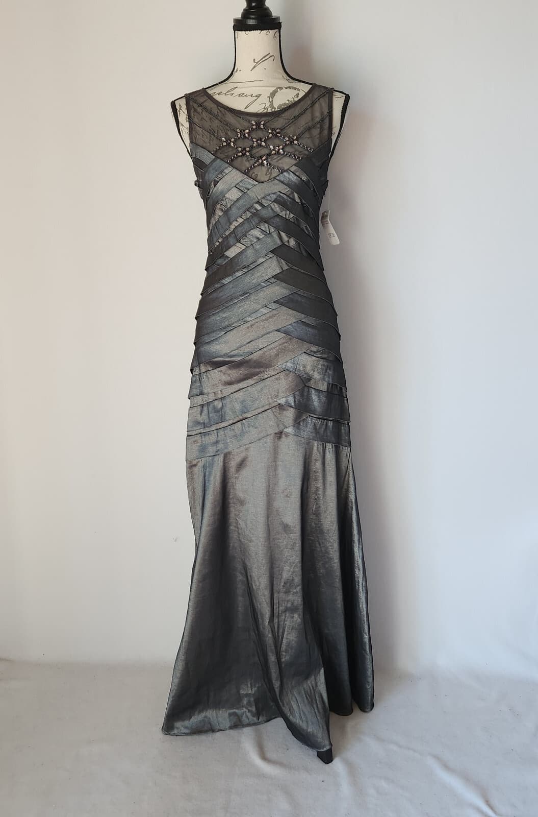 NWT Emma Street 2Pc Bead Embellished Wedding Evening Maxi Dress Gray Sz.6 $230 - Thumbnail 2