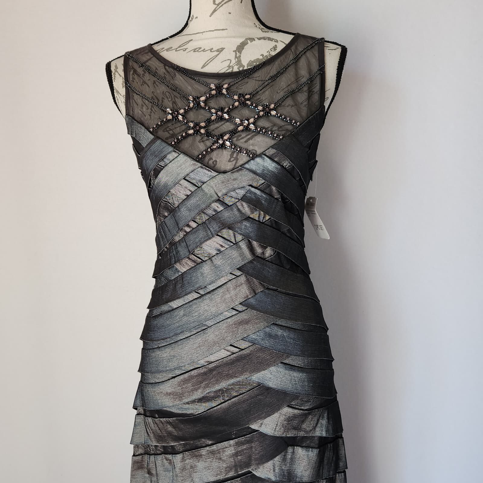 NWT Emma Street 2Pc Bead Embellished Wedding Evening Maxi Dress Gray Sz.6 $230 - Thumbnail 3