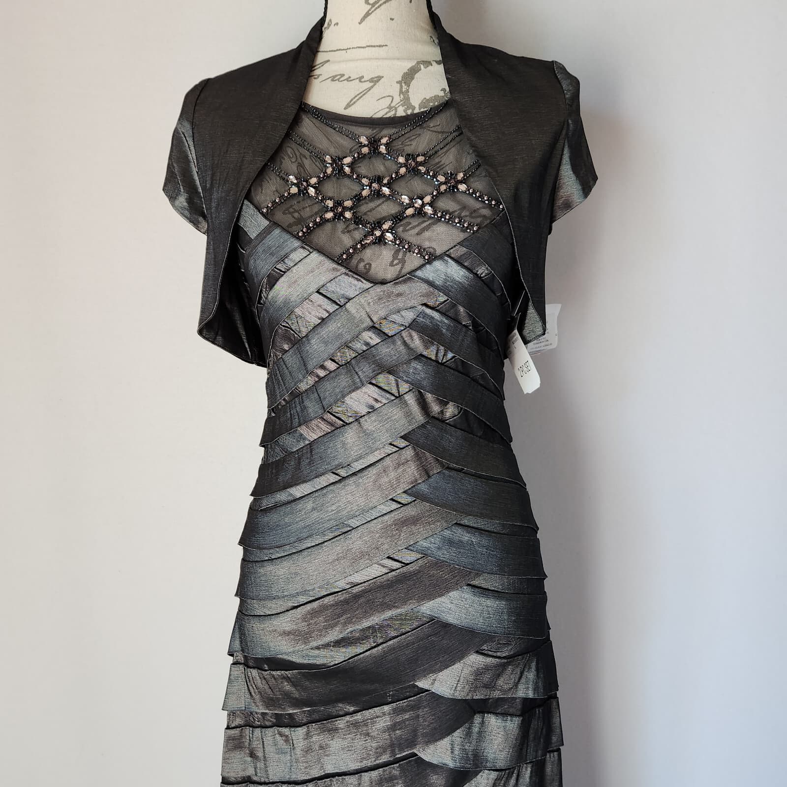 NWT Emma Street 2Pc Bead Embellished Wedding Evening Maxi Dress Gray Sz.6 $230 - Thumbnail 4