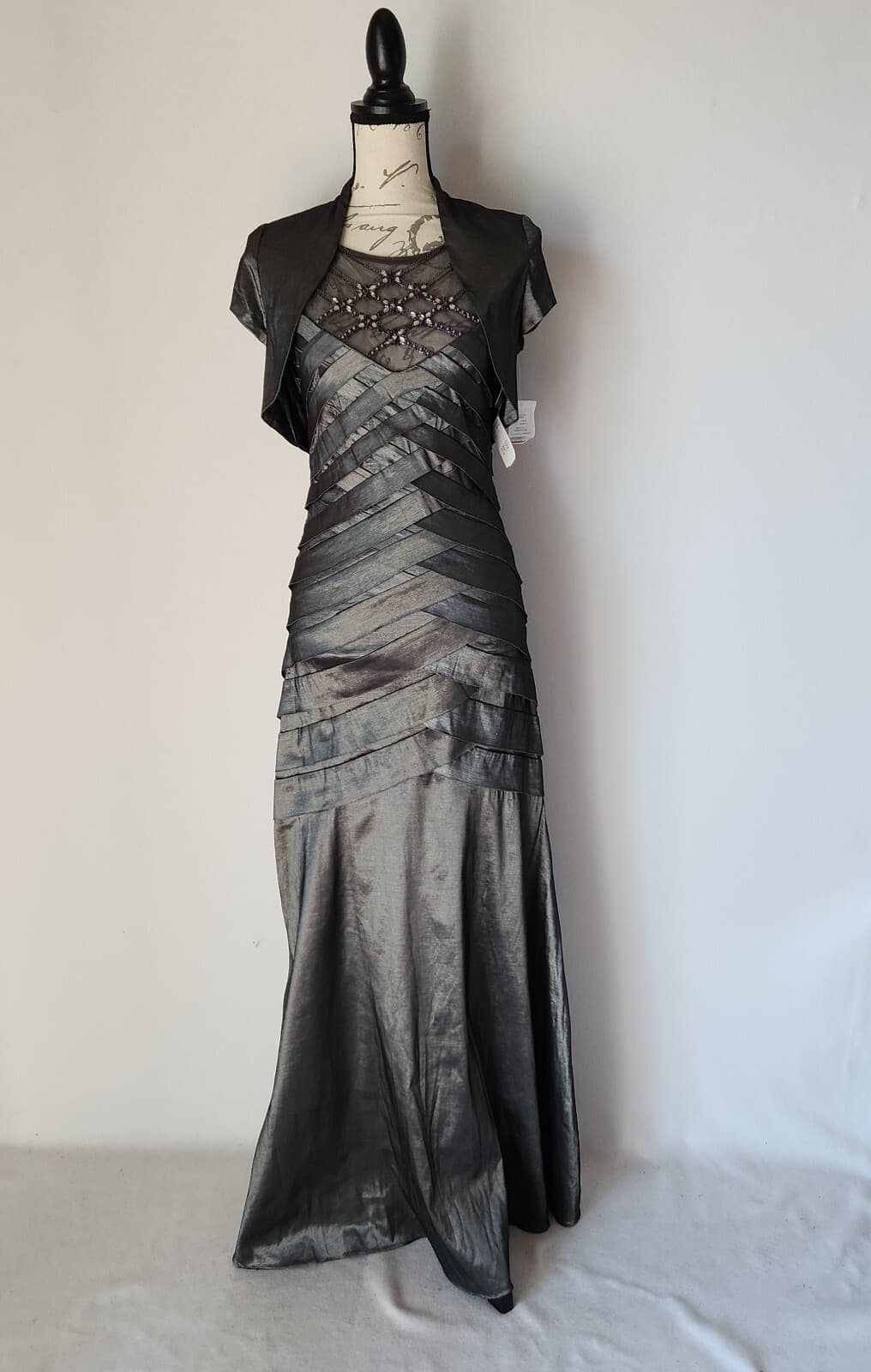 NWT Emma Street 2Pc Bead Embellished Wedding Evening Maxi Dress Gray Sz.6 $230 - Thumbnail 5
