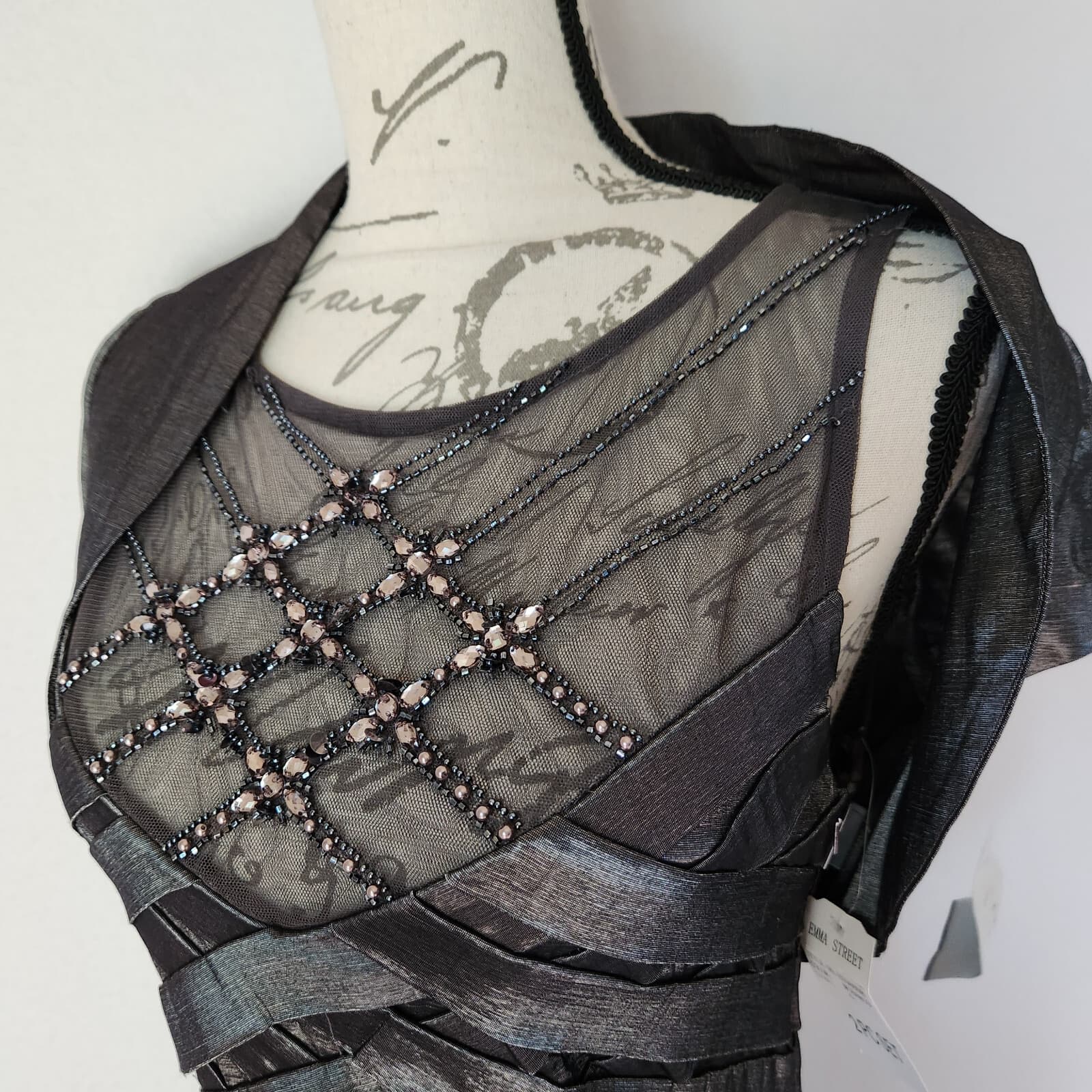 NWT Emma Street 2Pc Bead Embellished Wedding Evening Maxi Dress Gray Sz.6 $230 - Thumbnail 6