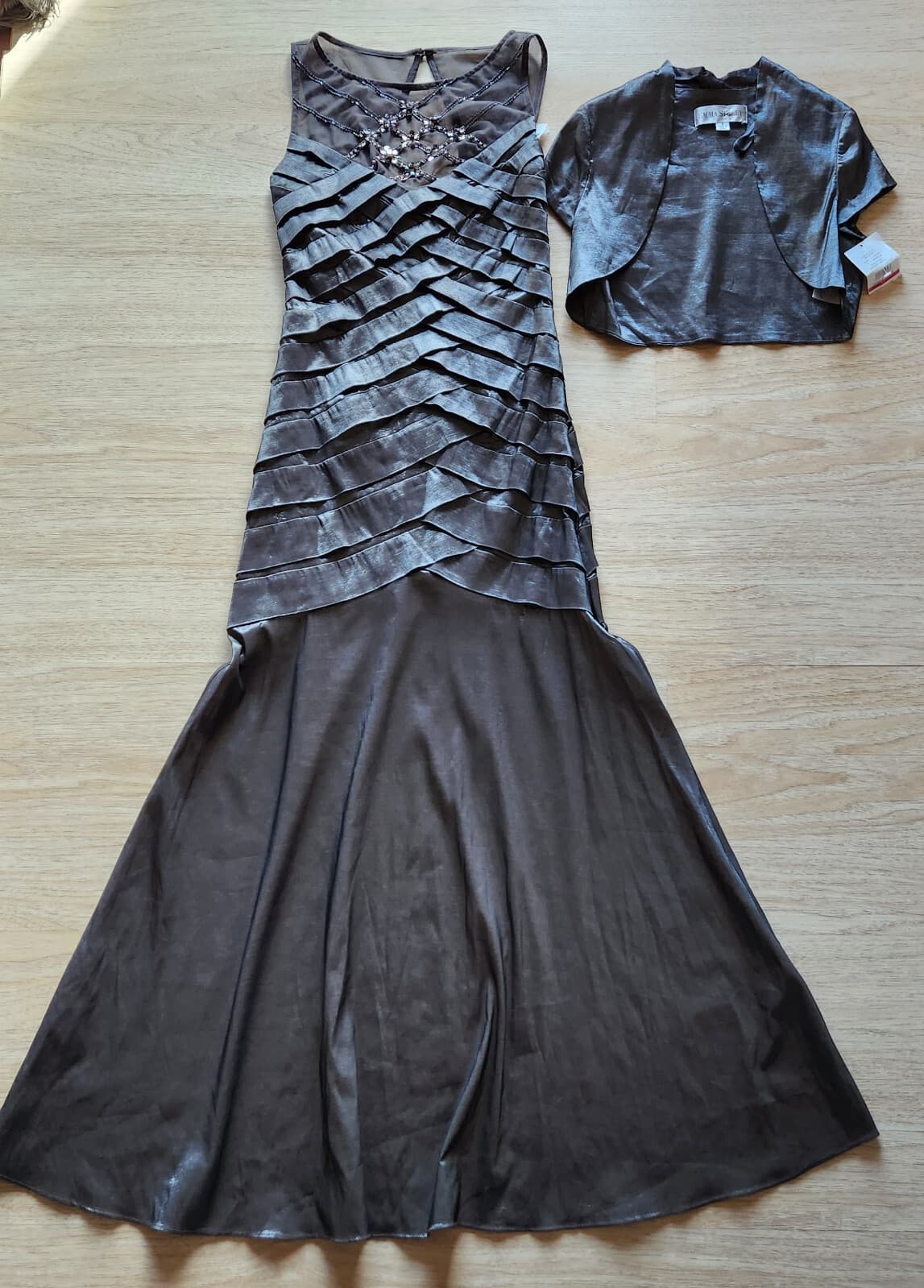 NWT Emma Street 2Pc Bead Embellished Wedding Evening Maxi Dress Gray Sz.6 $230 - Thumbnail 9