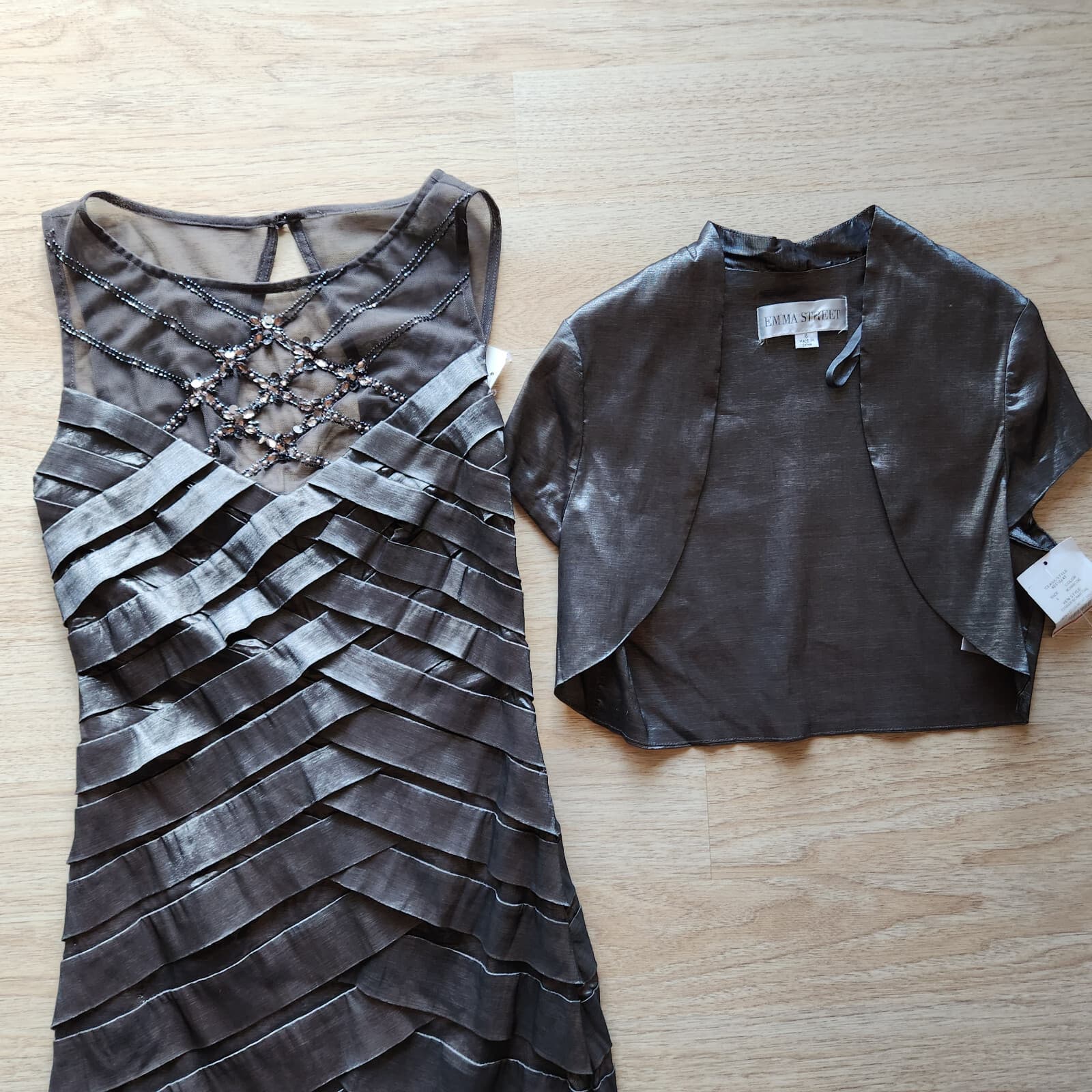 NWT Emma Street 2Pc Bead Embellished Wedding Evening Maxi Dress Gray Sz.6 $230 - Thumbnail 10
