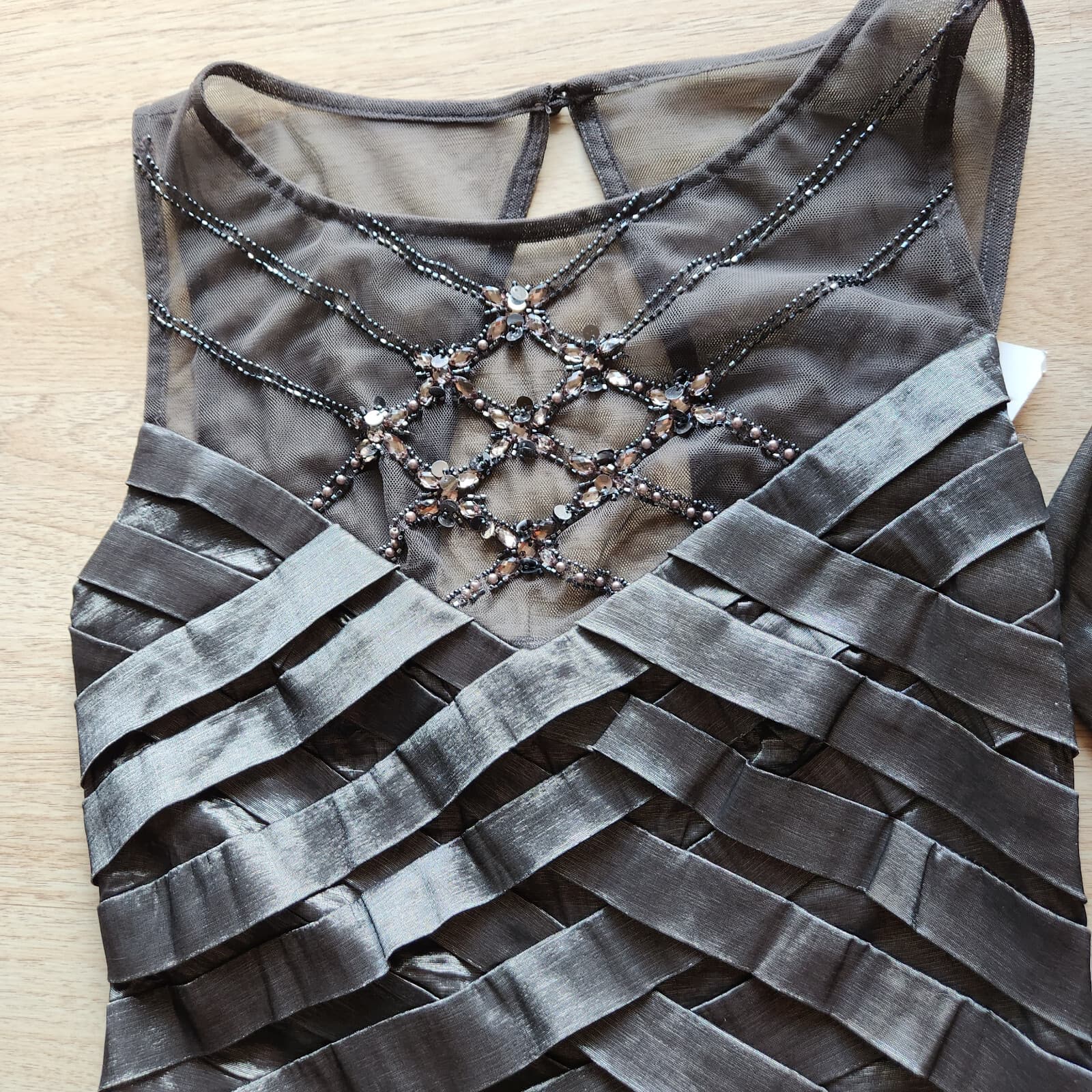 NWT Emma Street 2Pc Bead Embellished Wedding Evening Maxi Dress Gray Sz.6 $230 - Thumbnail 11