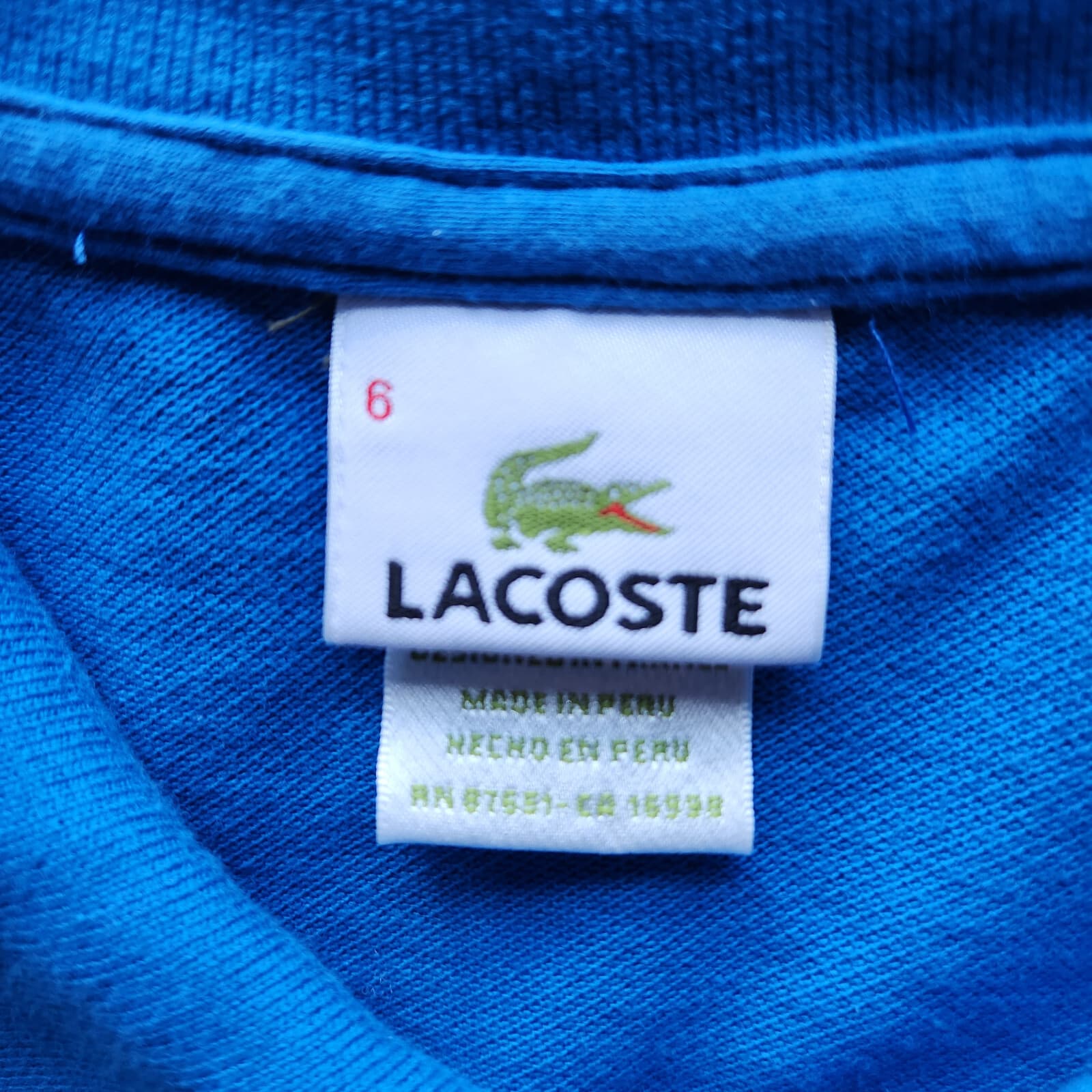 Lacoste Polo Shirt Short Sleeve Button Collar 100% Cotton Blue Men Sz.6 (L) - Thumbnail 5