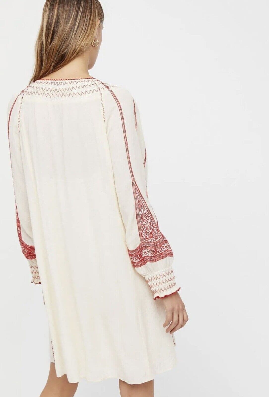 Free People Wind Willow Boho Mini Tunic Dress Cottagecore Peasant Beige Womens S - Thumbnail 8