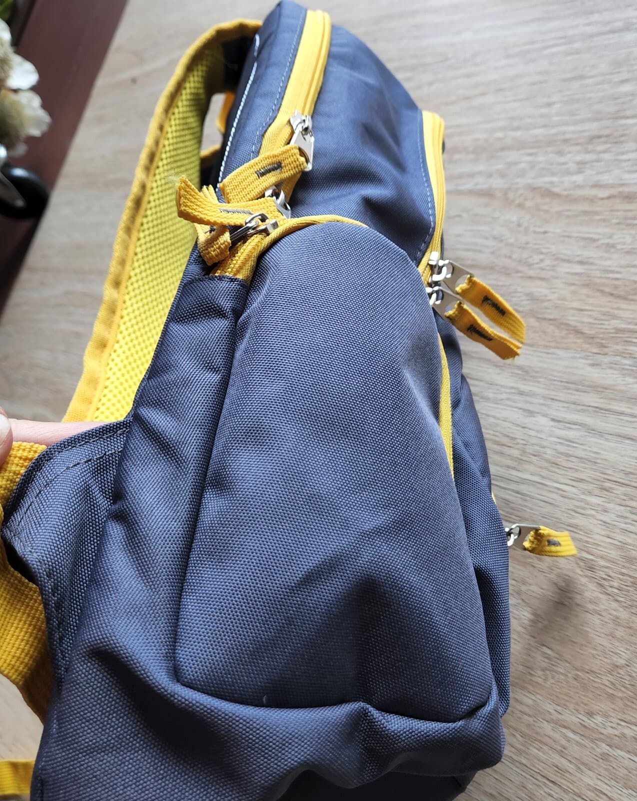Keds Backpack Zipper Pocket Nylon Grey Yellow Unisex 13"x18"x6" - Thumbnail 6