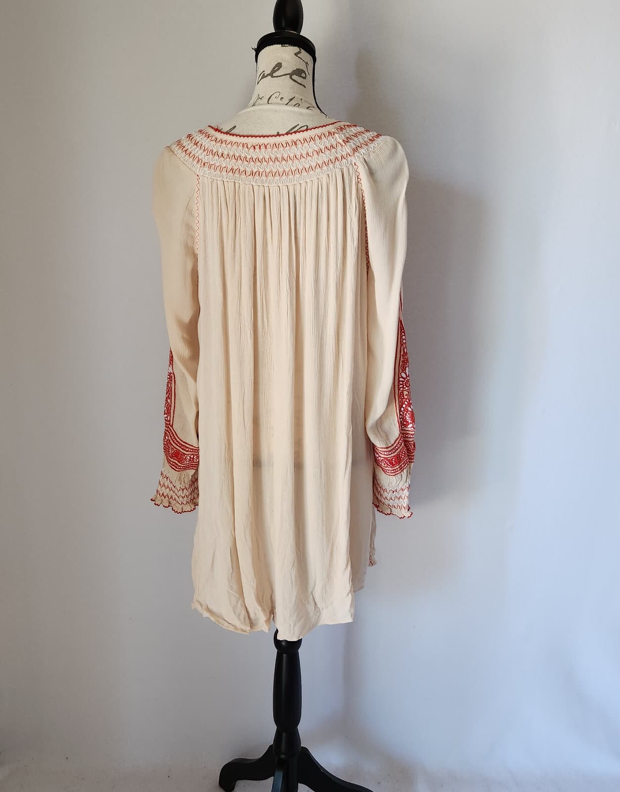 Free People Wind Willow Boho Mini Tunic Dress Cottagecore Peasant Beige Womens S - Thumbnail 9