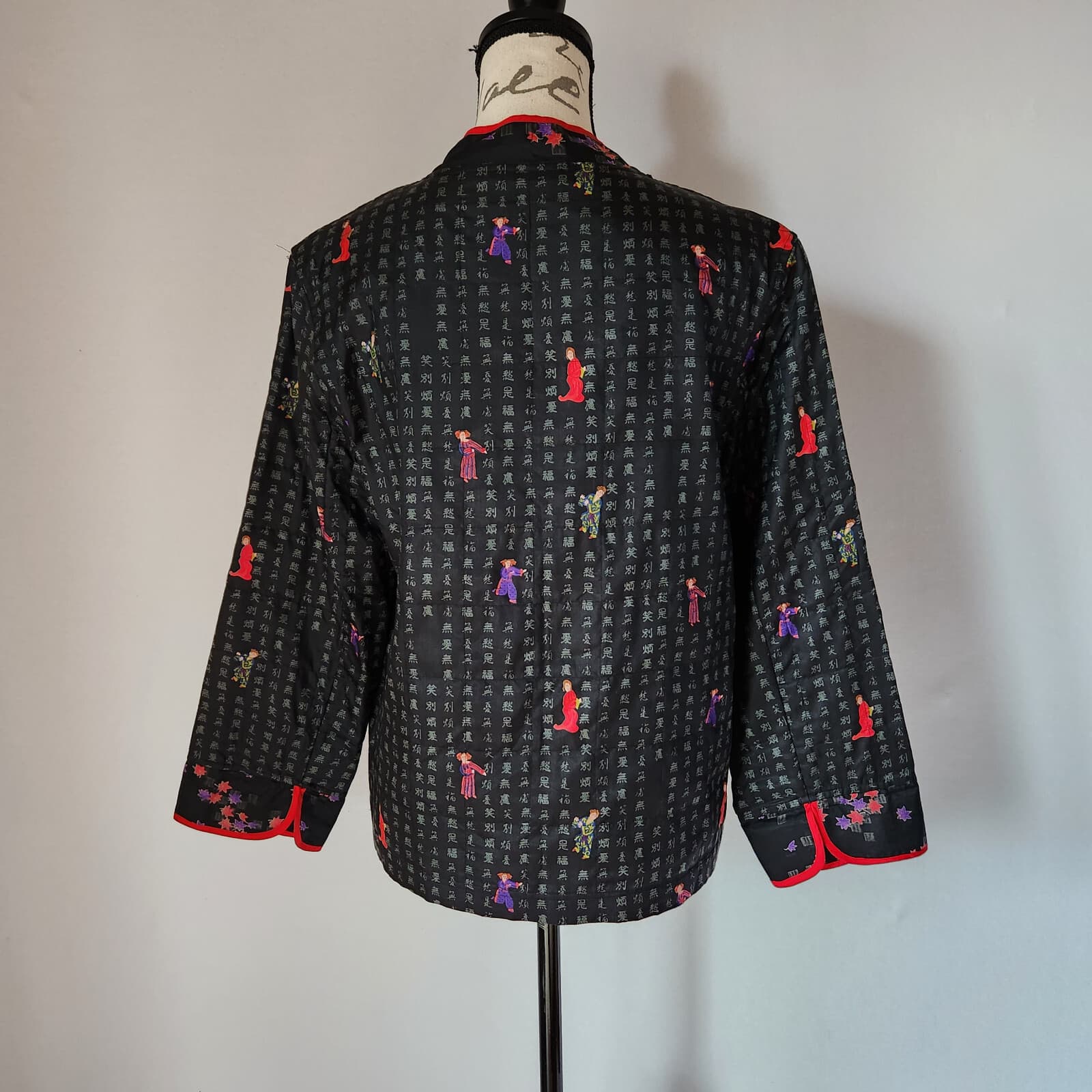 Chico's Design 100% Silk Chinese Wearable Art Mandarin Kimono Jacket Black Sz.1 - Thumbnail 5