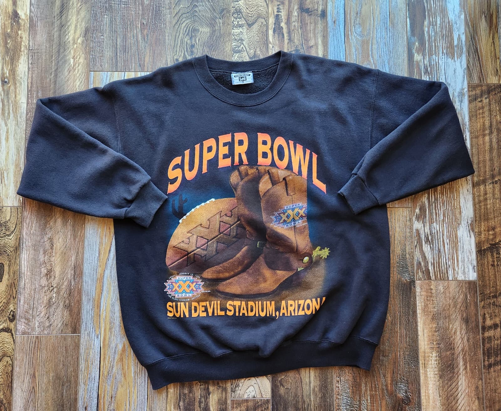 Vintage'95 Lee Made in USA XXX Super Bowl Sun Devil Stadium Sweatshirt Blue XL