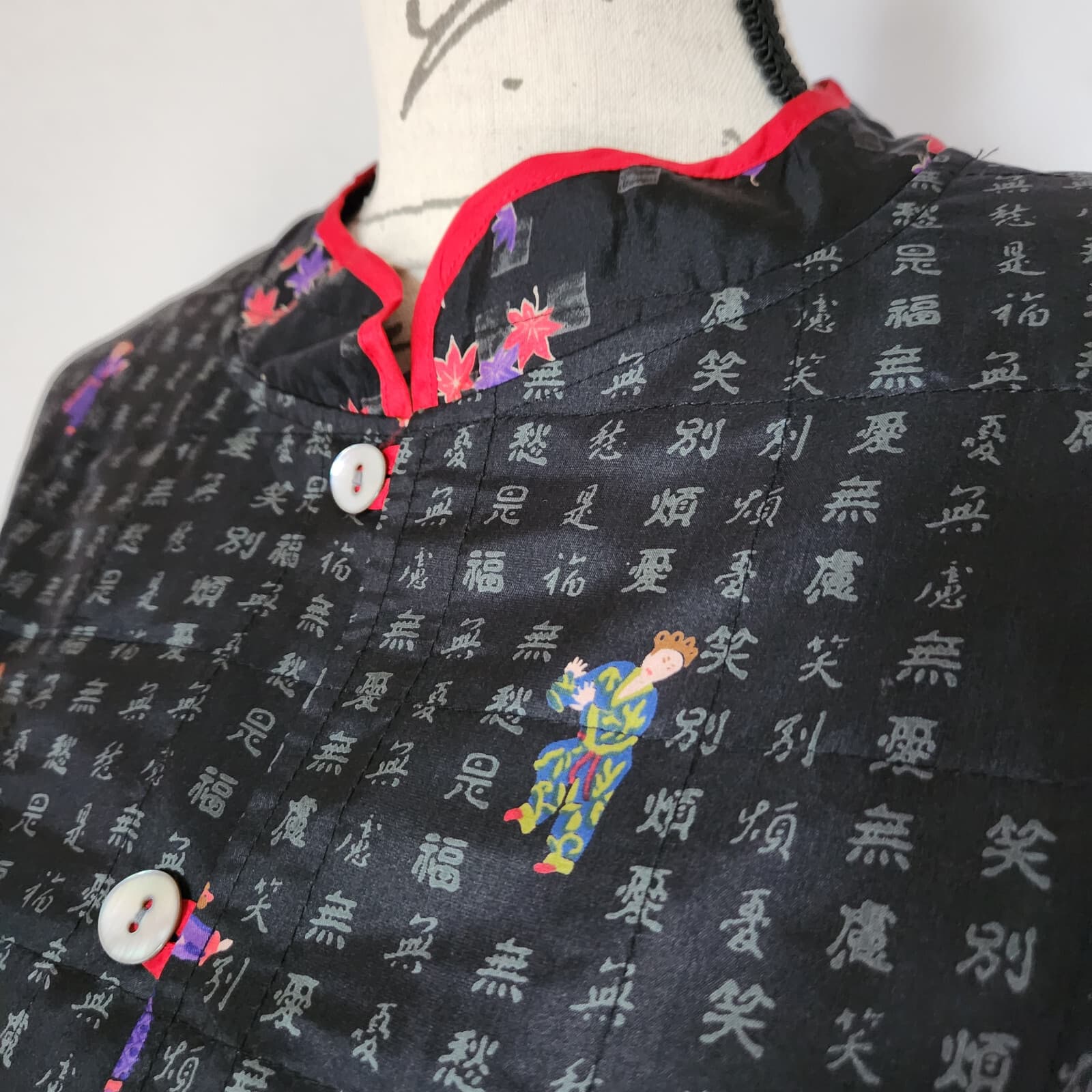 Chico's Design 100% Silk Chinese Wearable Art Mandarin Kimono Jacket Black Sz.1 - Thumbnail 3