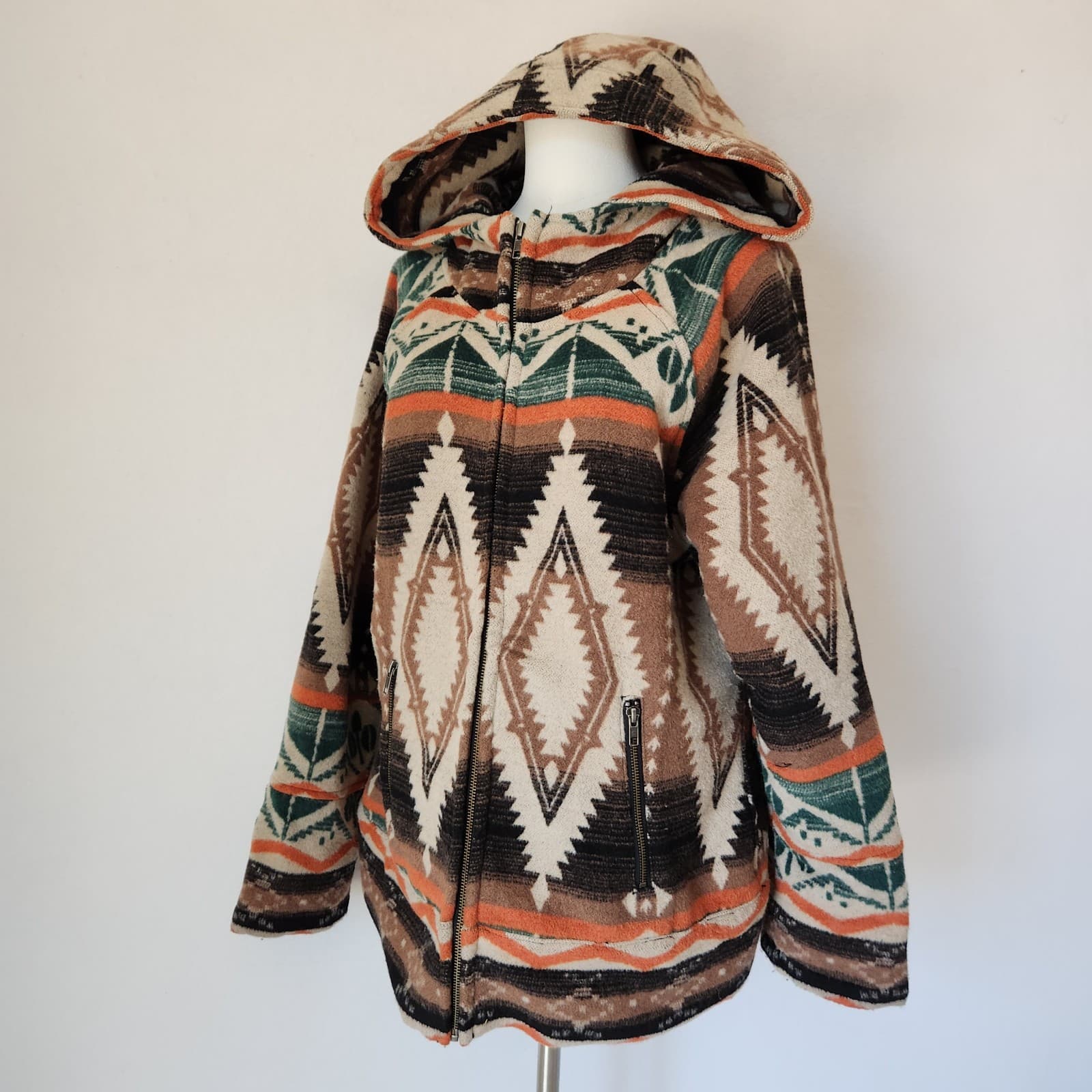 Dylan by True Grit Wool Blend Fleece Blanket Aztec Western Hood Jacket Womens XL - Thumbnail 2