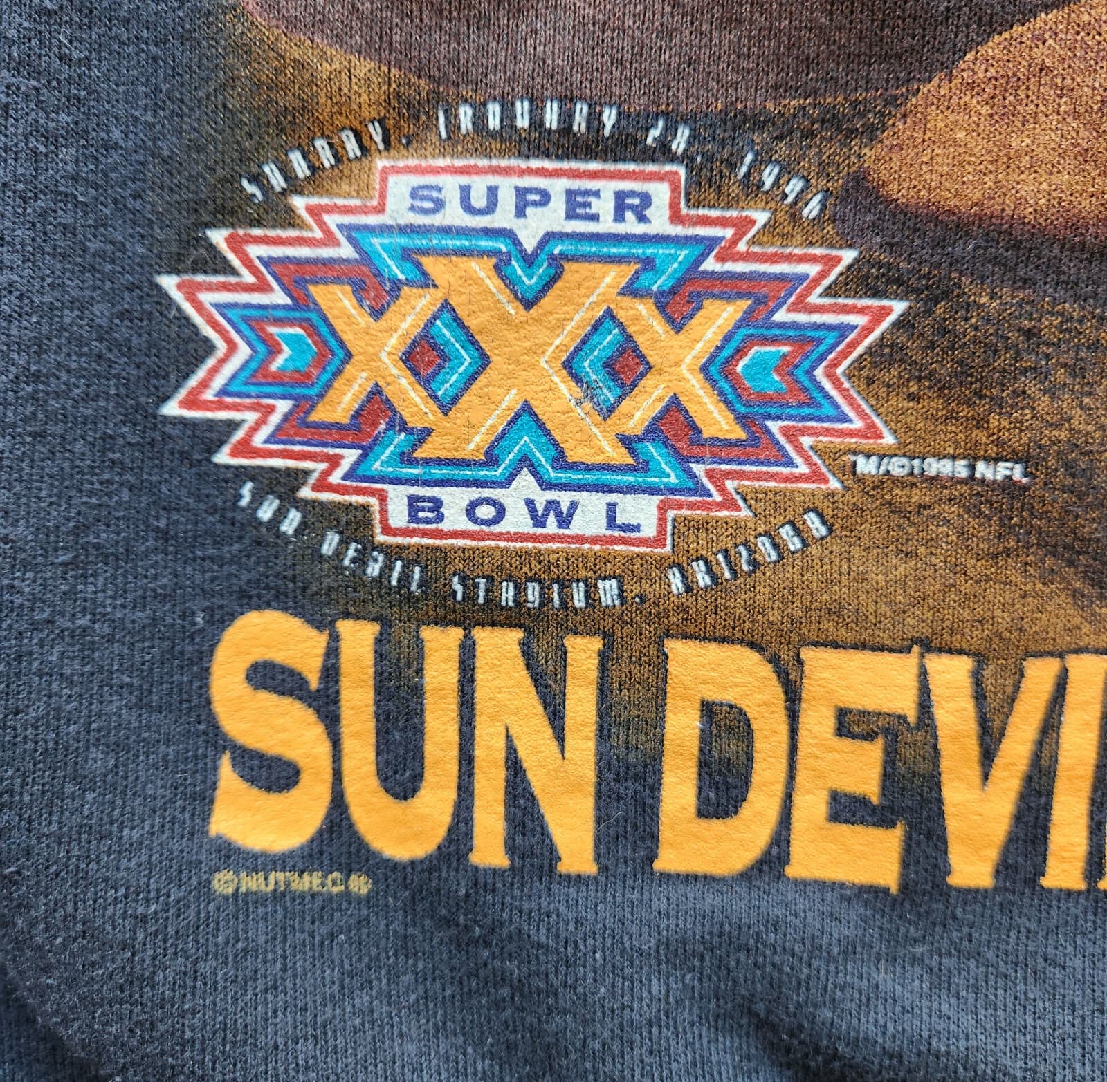 Vintage'95 Lee Made in USA XXX Super Bowl Sun Devil Stadium Sweatshirt Blue XL - Thumbnail 3
