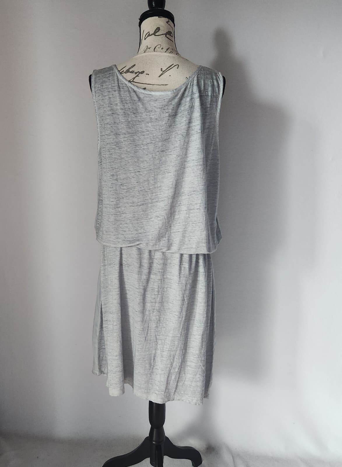 Sundance Linen Viscose Drop-Waist Midi Dress Sleeveless Scoop Neck Tie Grey XL - Thumbnail 5