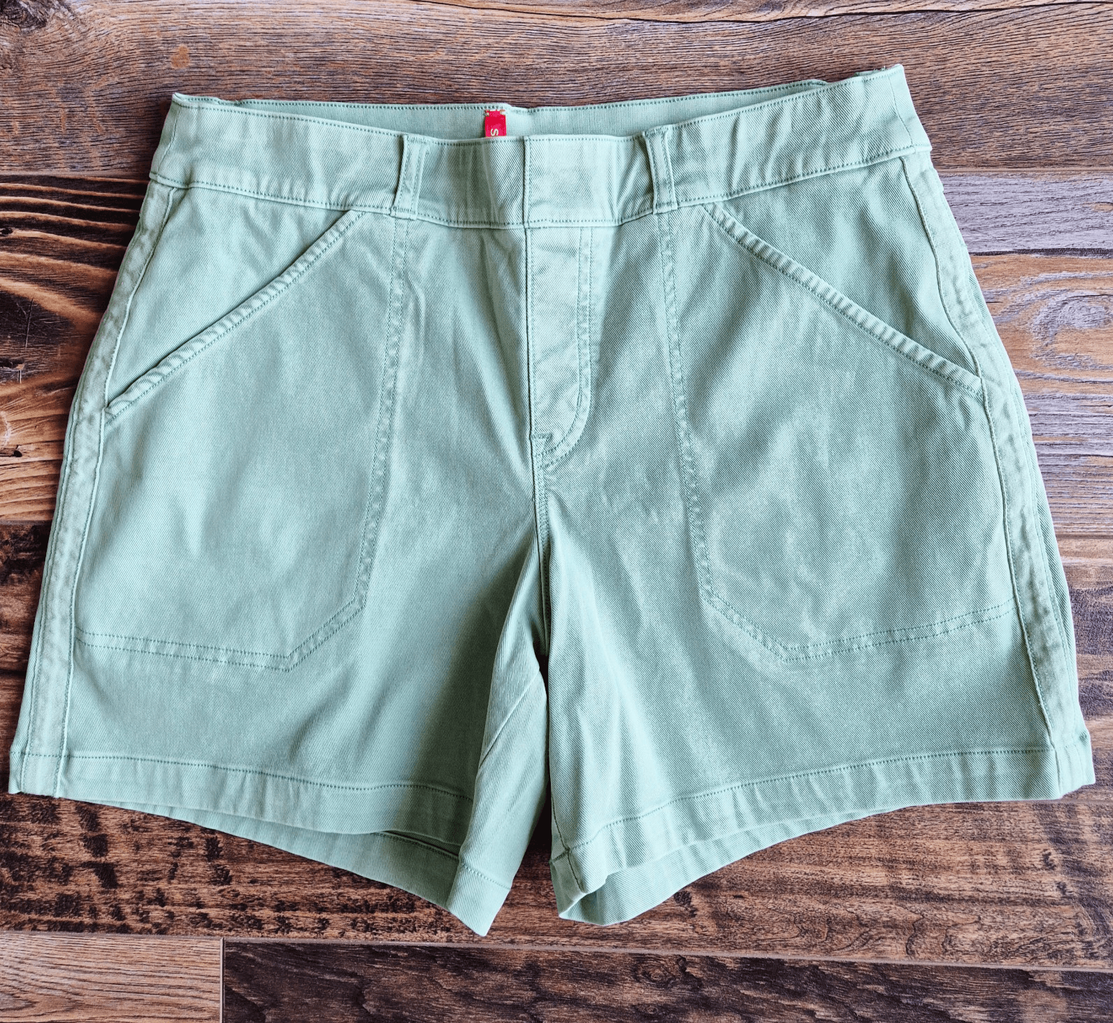 Spanx Stretch Twill Tummy Control 5.5" Shorts Pull-On Cotton Blend Green Women L - Thumbnail 2
