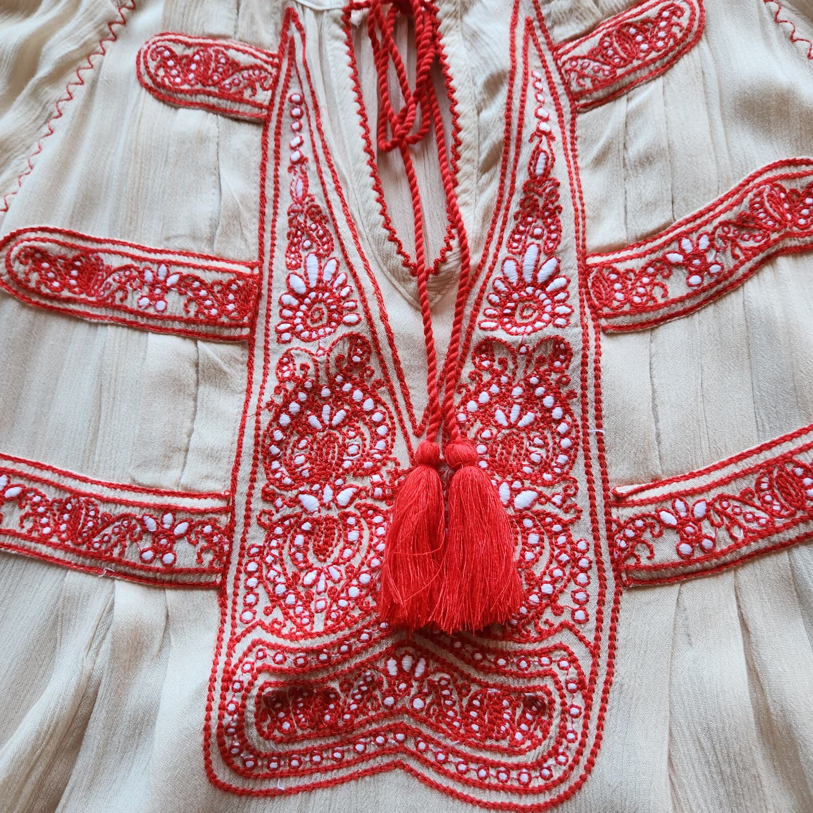 Free People Wind Willow Boho Mini Tunic Dress Cottagecore Peasant Beige Womens S - Thumbnail 11