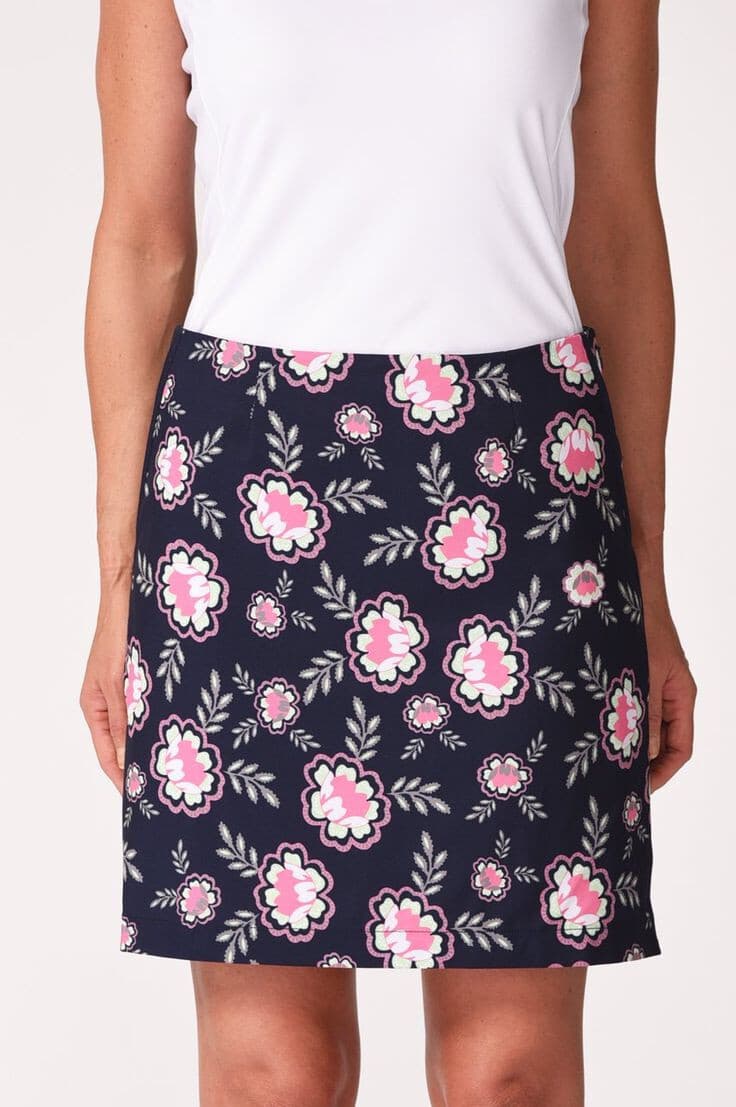 Golftini Go Fish Performance Golf Skort Skirt Zip Pocket Floral Blue Pink Sz.2 - Thumbnail 3