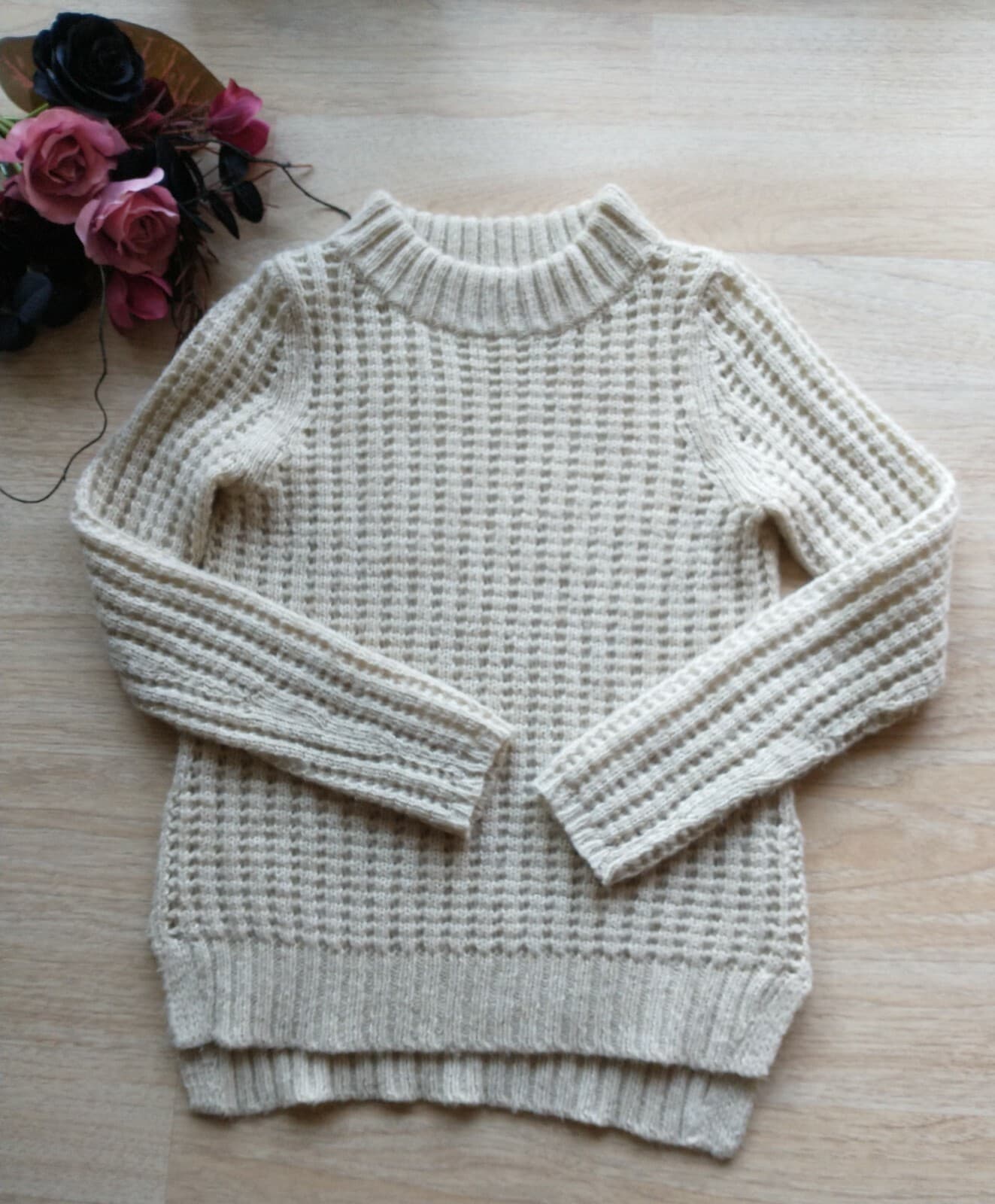 Field Flower Anthropologie Wool Blend Cable Knit Sweater Crewneck Cream Womens S - Thumbnail 2