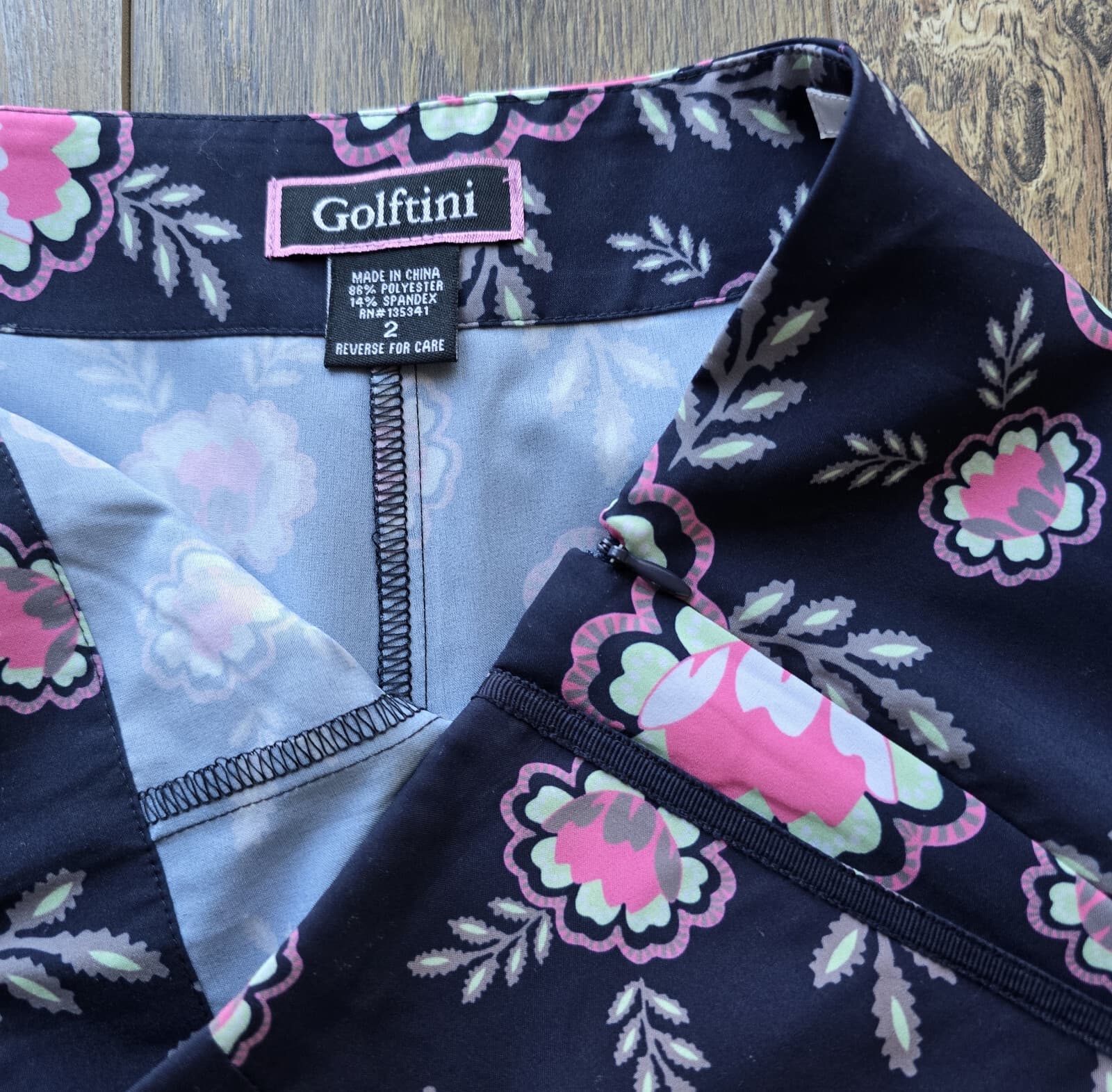 Golftini Go Fish Performance Golf Skort Skirt Zip Pocket Floral Blue Pink Sz.2 - Thumbnail 5