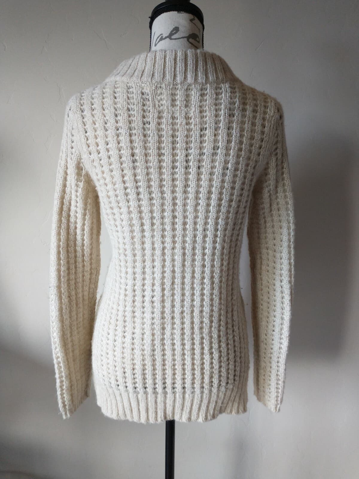 Field Flower Anthropologie Wool Blend Cable Knit Sweater Crewneck Cream Womens S - Thumbnail 4