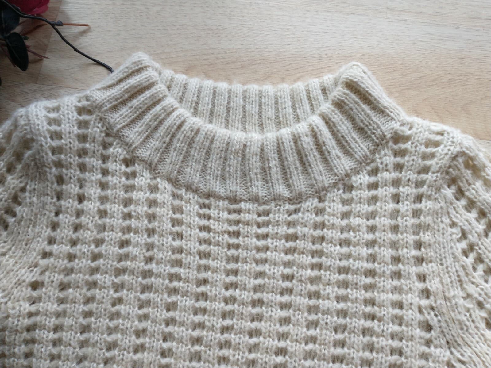 Field Flower Anthropologie Wool Blend Cable Knit Sweater Crewneck Cream Womens S - Thumbnail 5