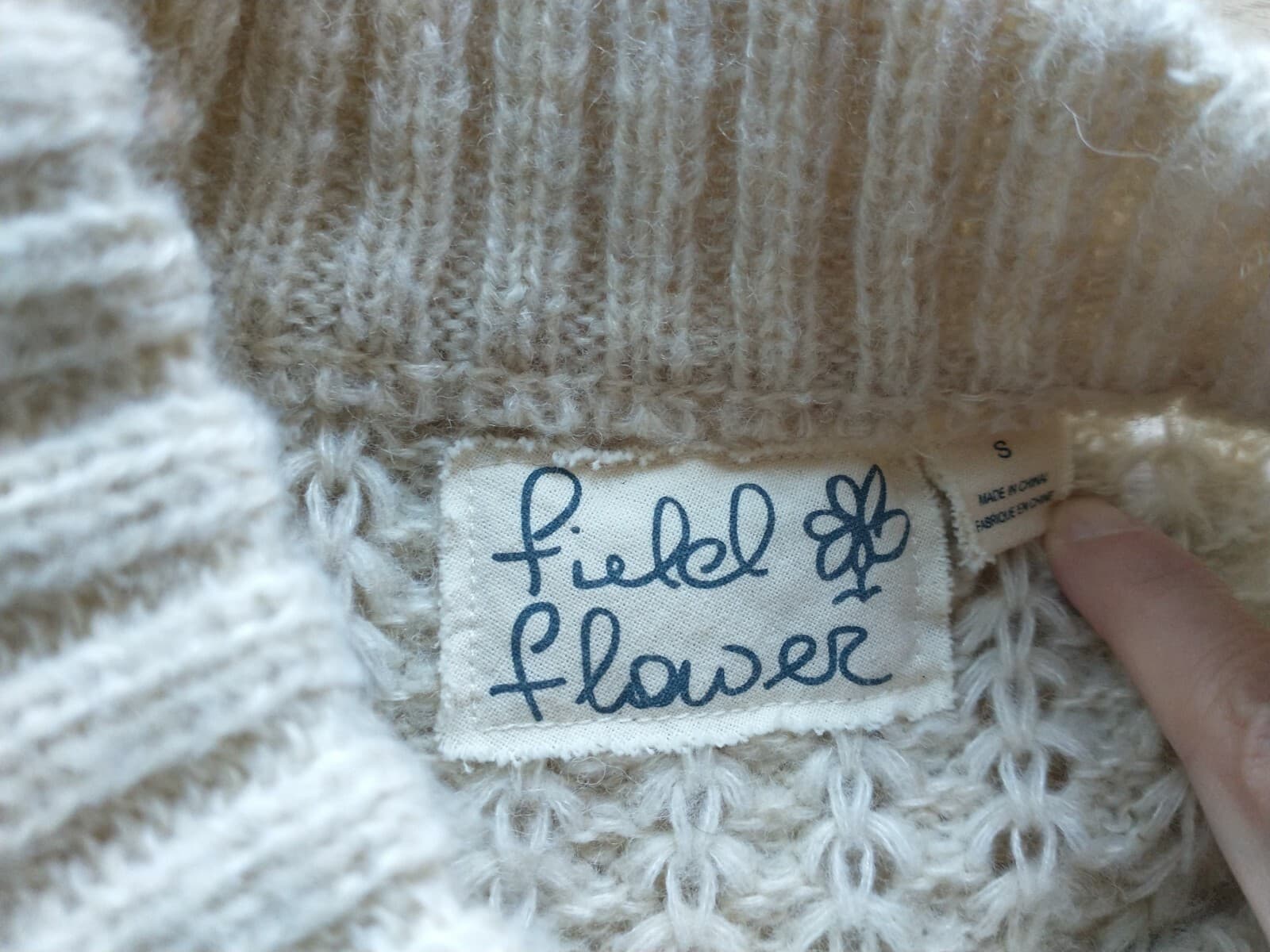 Field Flower Anthropologie Wool Blend Cable Knit Sweater Crewneck Cream Womens S - Thumbnail 9