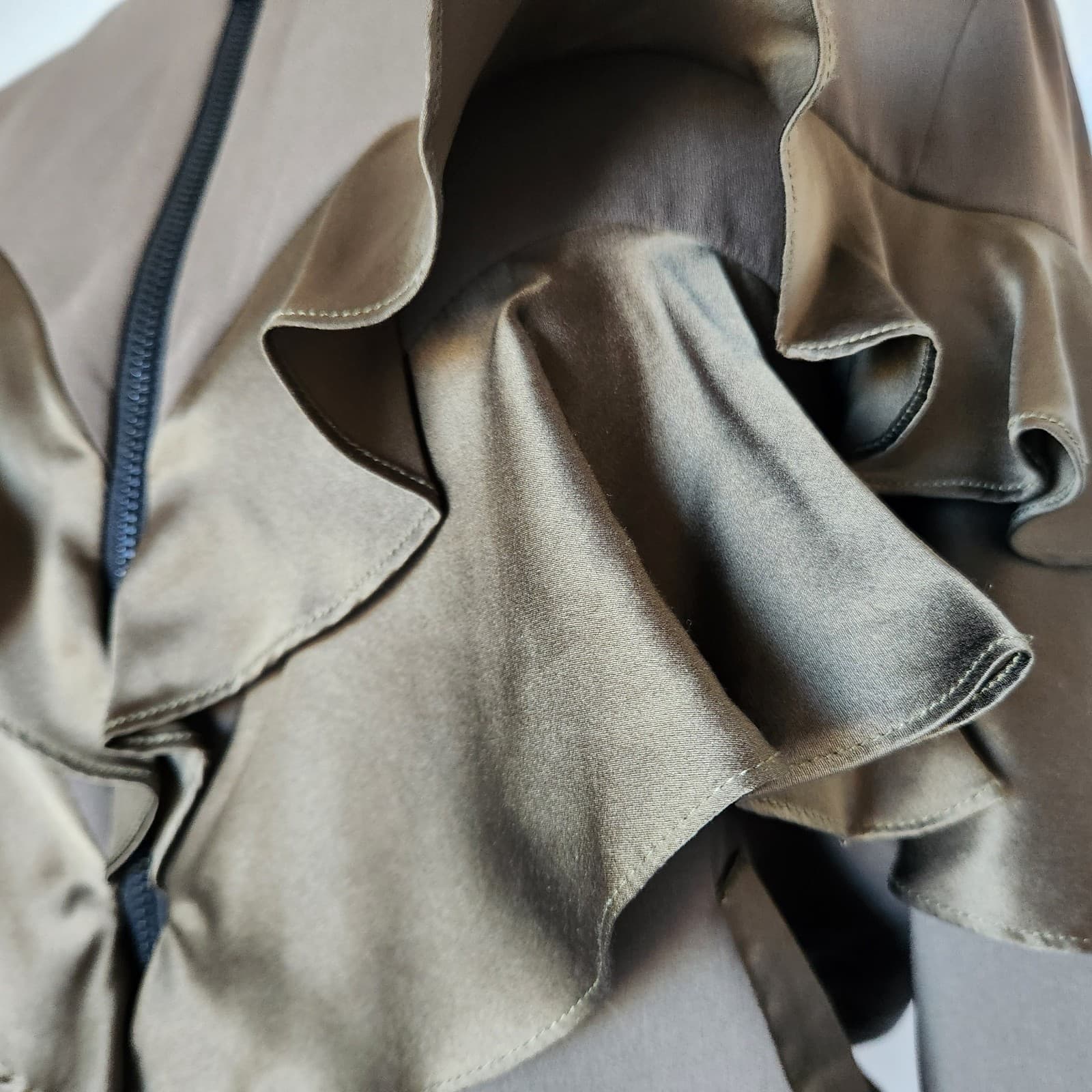 Cinq A Sept Leia Silk-Ruffle Bomber Jacket Zip-Up Pocket Olive Green Women's S - Thumbnail 9