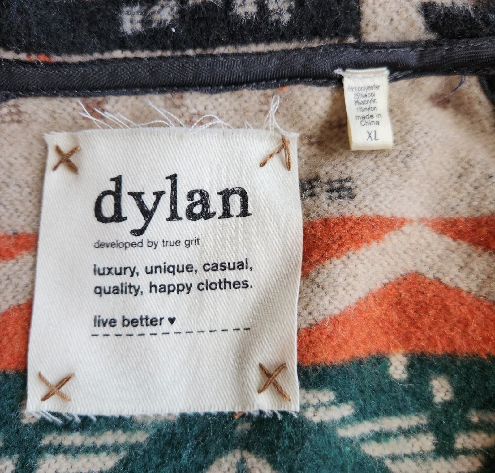 Dylan by True Grit Wool Blend Fleece Blanket Aztec Western Hood Jacket Womens XL - Thumbnail 7