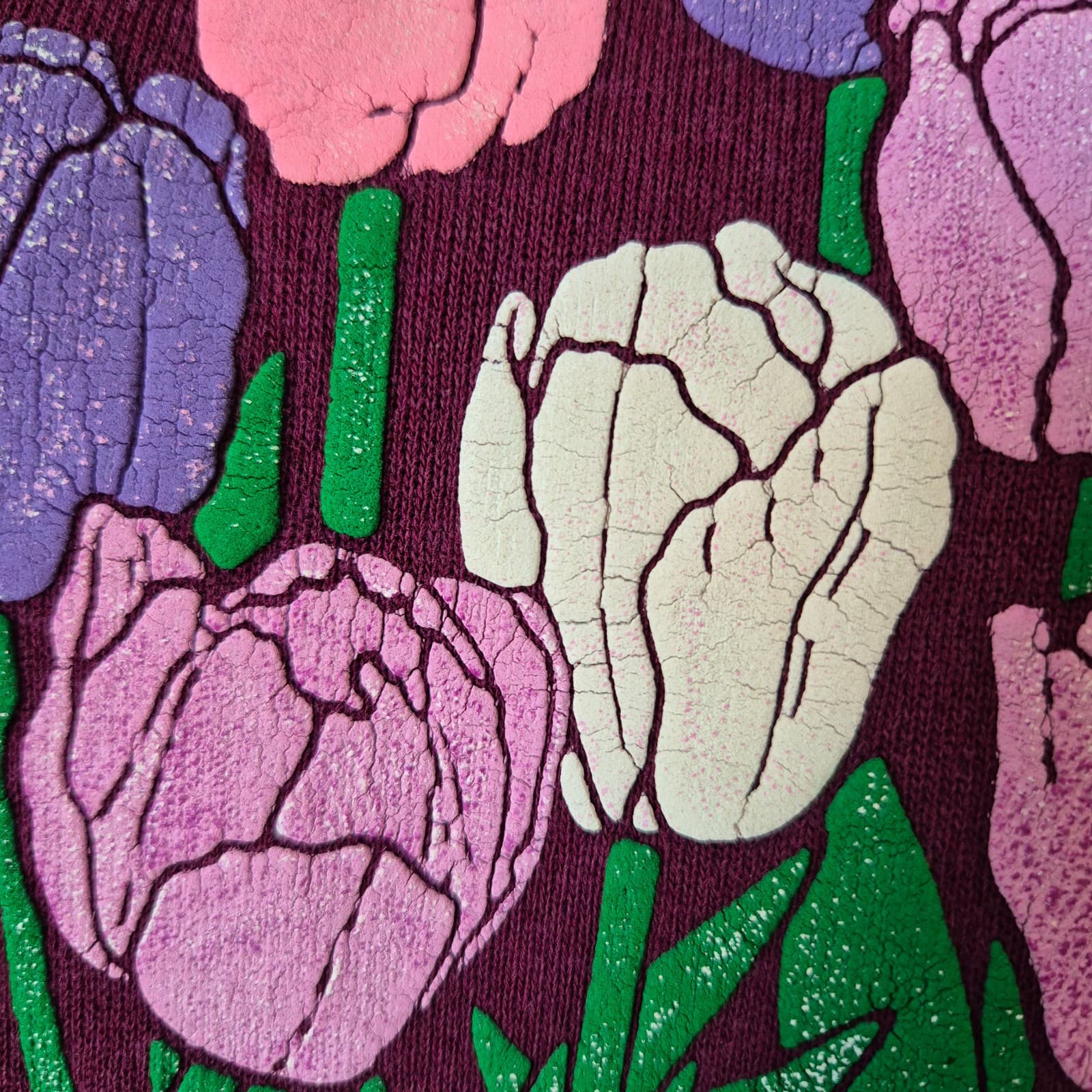 Vintage Morning Sun Floral USA Collar Neck Sweatshirt Fleece Lined Pink Red XL - Thumbnail 3