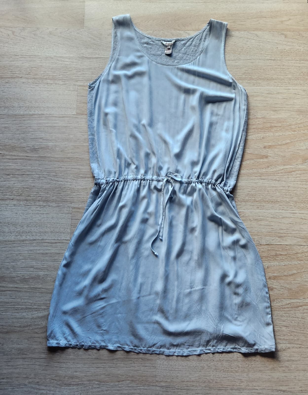 Sundance Linen Viscose Drop-Waist Midi Dress Sleeveless Scoop Neck Tie Grey XL - Thumbnail 6