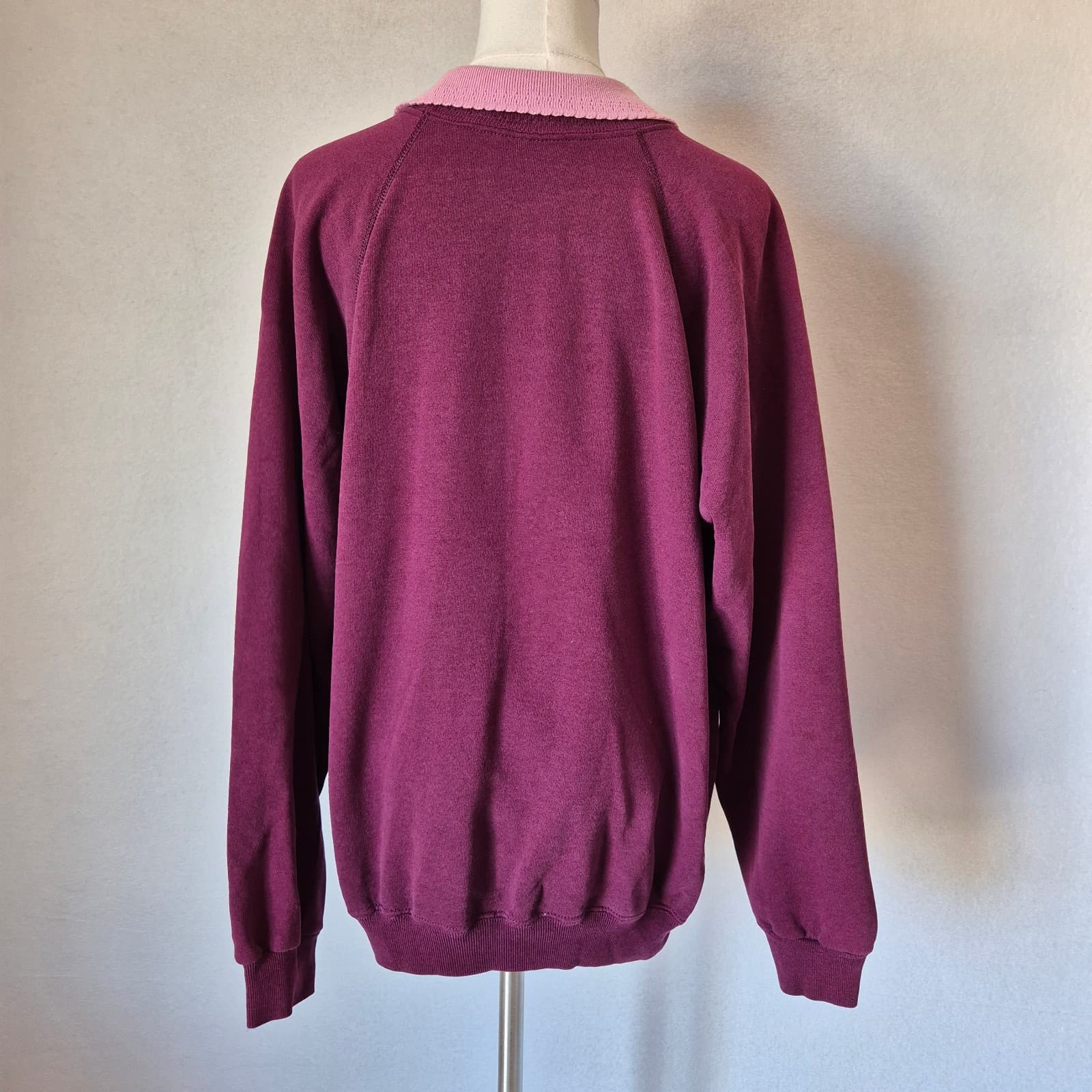 Vintage Morning Sun Floral USA Collar Neck Sweatshirt Fleece Lined Pink Red XL - Thumbnail 6