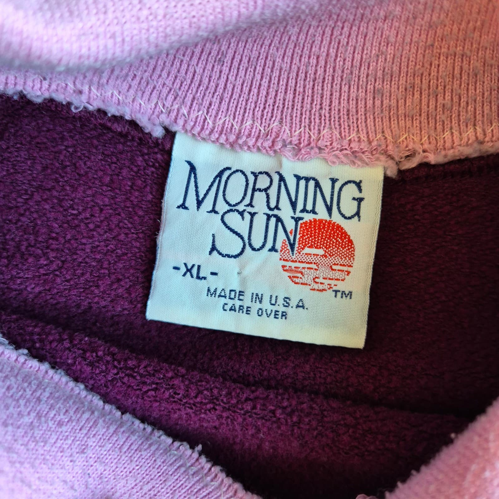Vintage Morning Sun Floral USA Collar Neck Sweatshirt Fleece Lined Pink Red XL - Thumbnail 7
