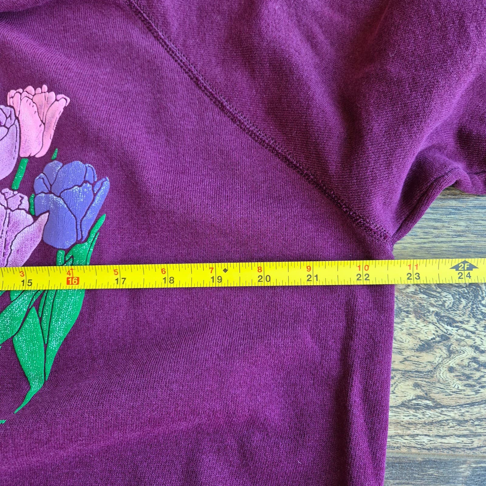 Vintage Morning Sun Floral USA Collar Neck Sweatshirt Fleece Lined Pink Red XL - Thumbnail 12
