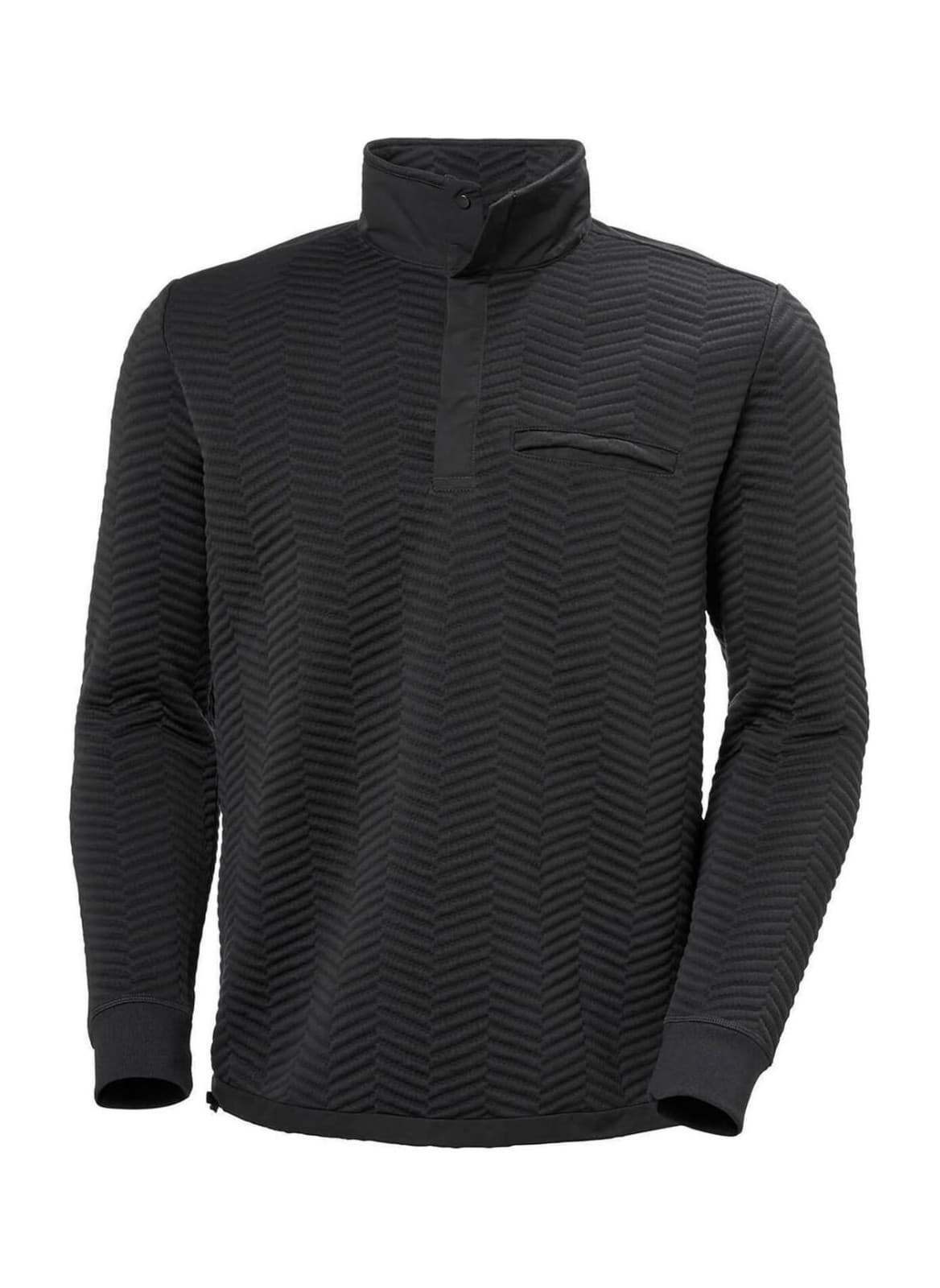 Helly Hansen Men's M Lillo Snap Sweater Pullover Chest-Pocket Quilted Knit Black