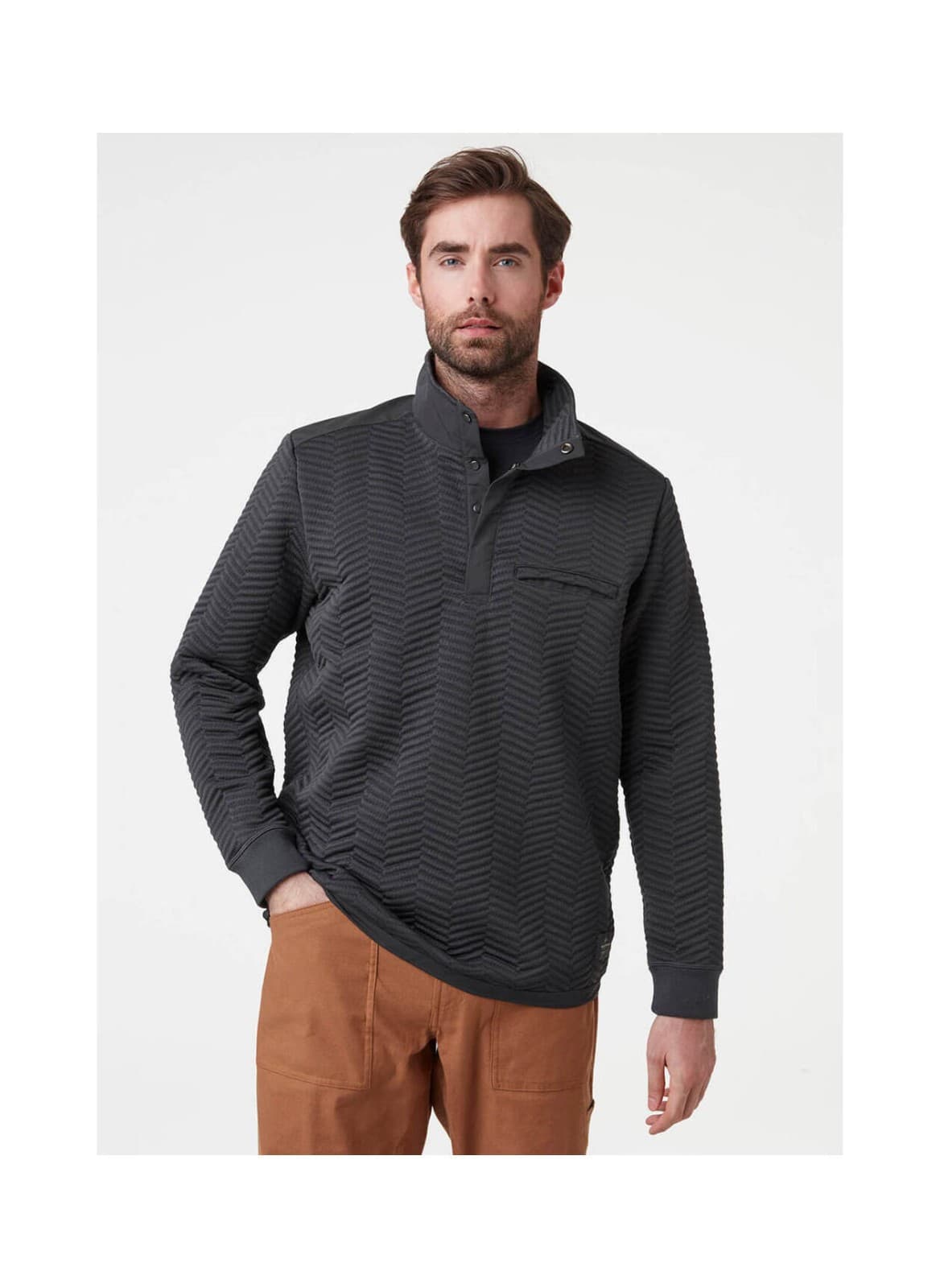Helly Hansen Men's M Lillo Snap Sweater Pullover Chest-Pocket Quilted Knit Black - Thumbnail 4