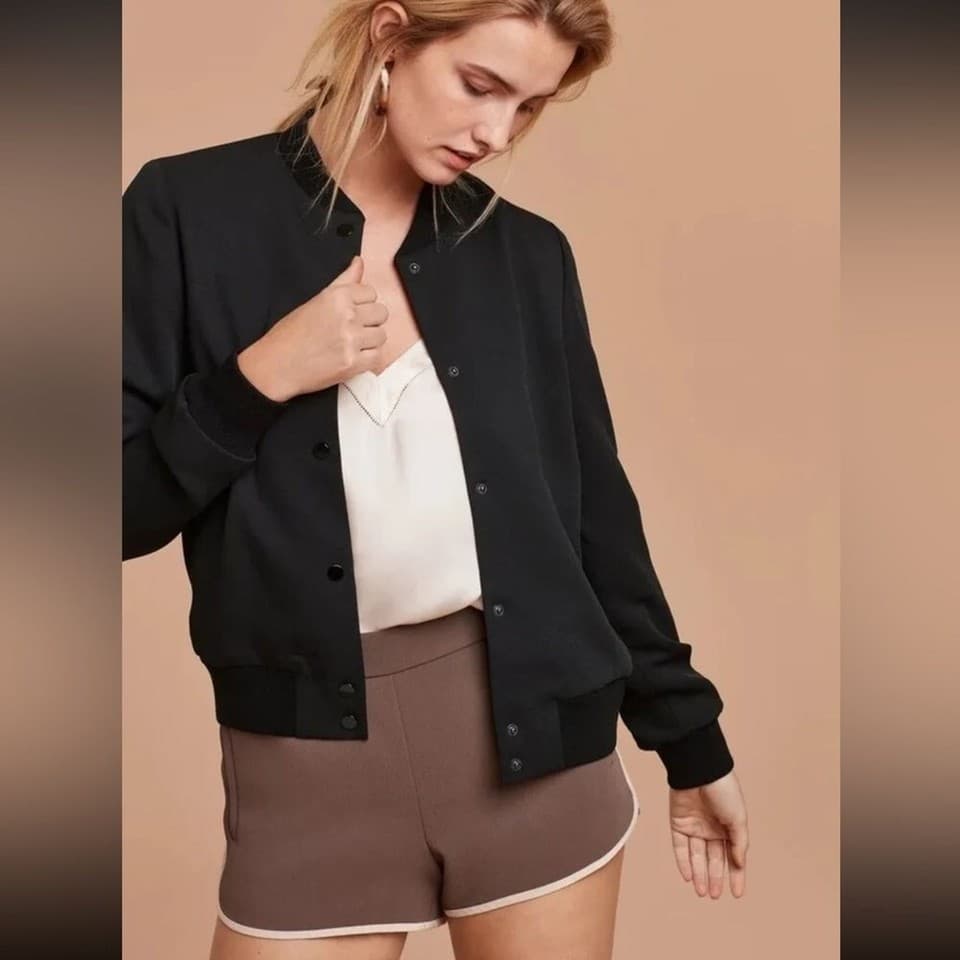 Wilfred ARITZIA Poussin Bomber Varsity Jacket Snap Pocket Black Women's S - Thumbnail 2