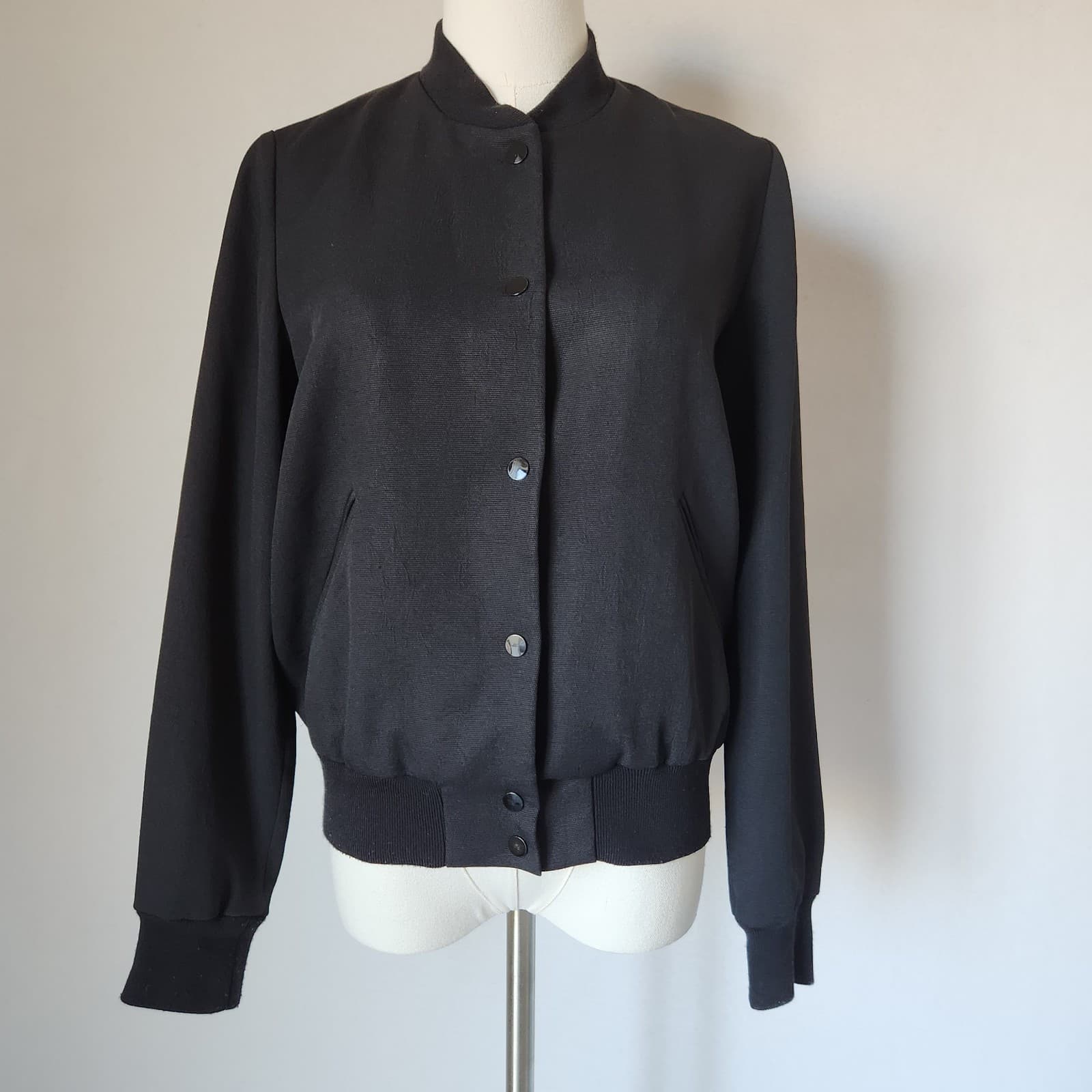 Wilfred ARITZIA Poussin Bomber Varsity Jacket Snap Pocket Black Women's S - Thumbnail 3