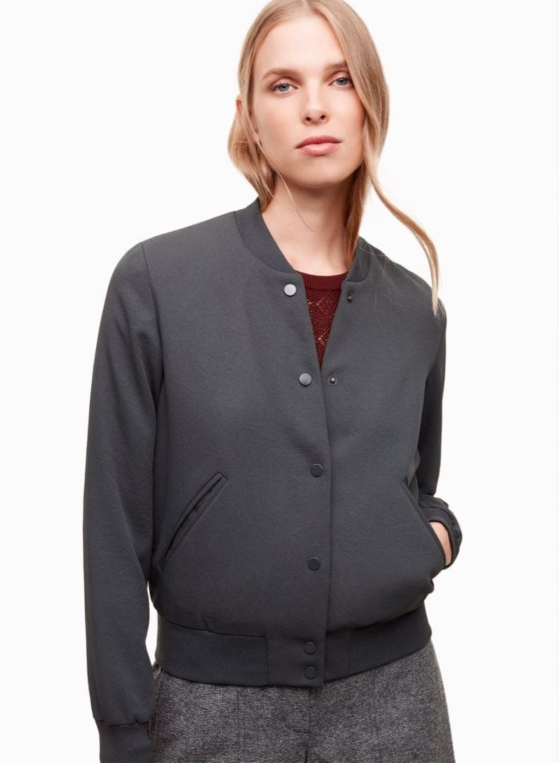 Wilfred ARITZIA Poussin Bomber Varsity Jacket Snap Pocket Black Women's S - Thumbnail 4