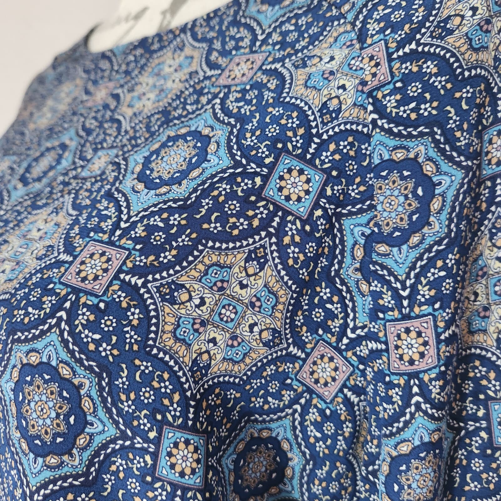 Garnet Hill 100% Silk Blue Medallion Tunic Shift Dress 3/4 Sleeve Lined Women 6 - Thumbnail 6