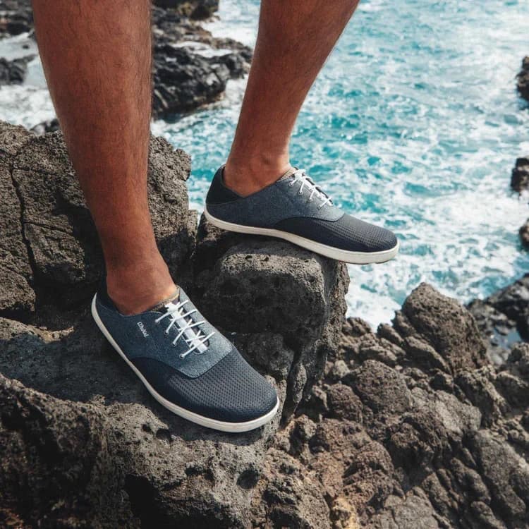 Olukai Nohea Moku Men’s US11 No Tie Boat Shoes Breathable Mesh Canvas Blue Grey - Thumbnail 6