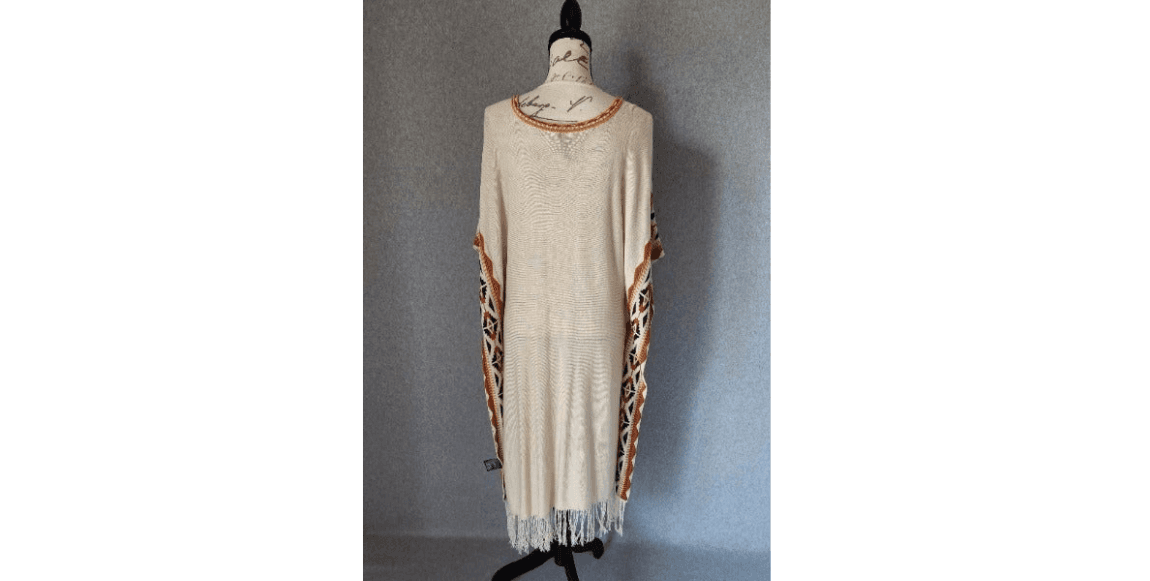 Idol Mind Rush Creek Southwest Aztec Poncho Tassel Fringe Beige Viscose Size S/M - Thumbnail 6