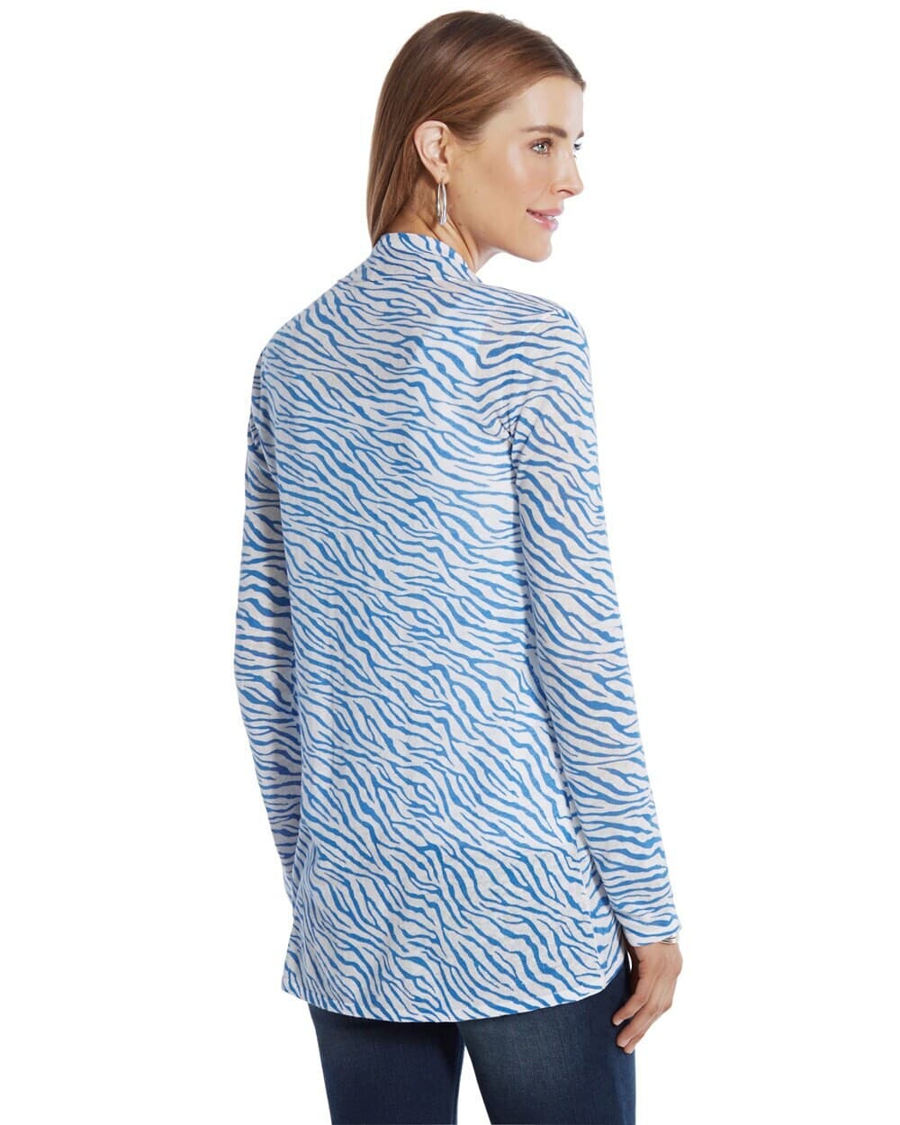 NWT Chico's Linen Blend Blue Zebra Delaney Open Cardigan Long Sleeve Size 3 (XL) - Thumbnail 7
