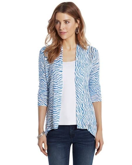 NWT Chico's Linen Blend Blue Zebra Delaney Open Cardigan Long Sleeve Size 3 (XL) - Thumbnail 6