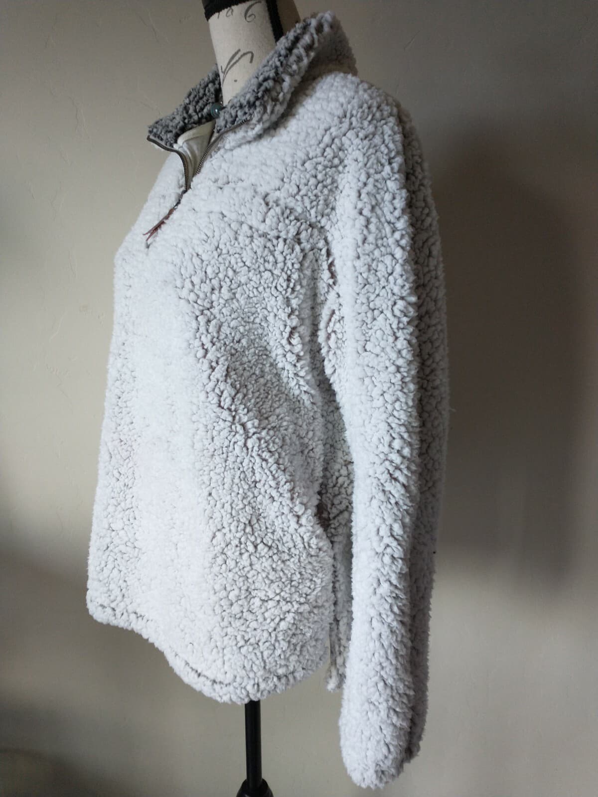 THREAD & SUPPLY Women Sherpa Fleece Pullover Sweater Jacket 1/4 Zip Ivory Sz.S - Thumbnail 5
