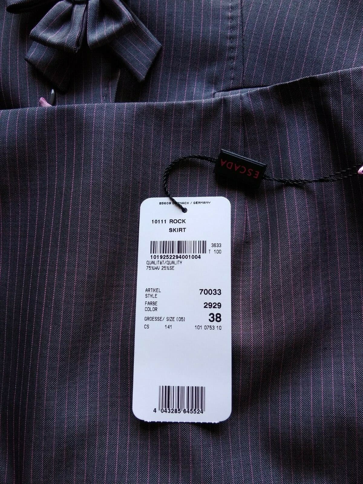 NWT ESCADA Wool Silk Blend 2pc Suit Set Blazer Skirt Gray Pink Pinstripe Sz.38 - Thumbnail 12