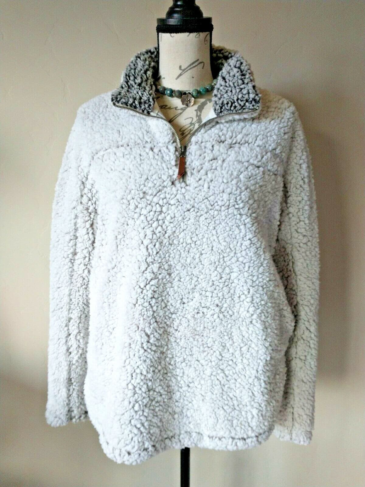 THREAD & SUPPLY Women Sherpa Fleece Pullover Sweater Jacket 1/4 Zip Ivory Sz.S - Thumbnail 2