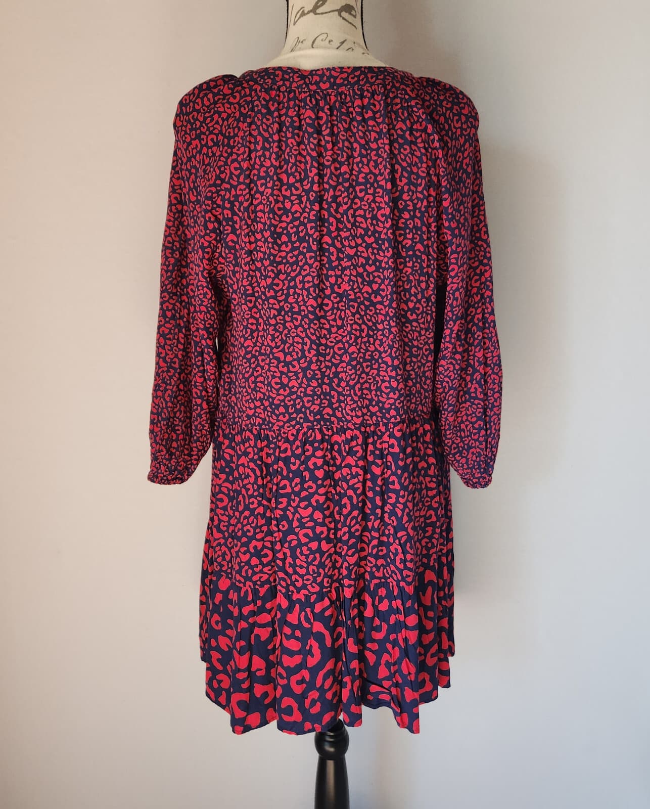 NWoT Vineyard Vines Leopard Tiered Dress Mini Dress Long Sleeve Red Blue Sz.L - Thumbnail 6