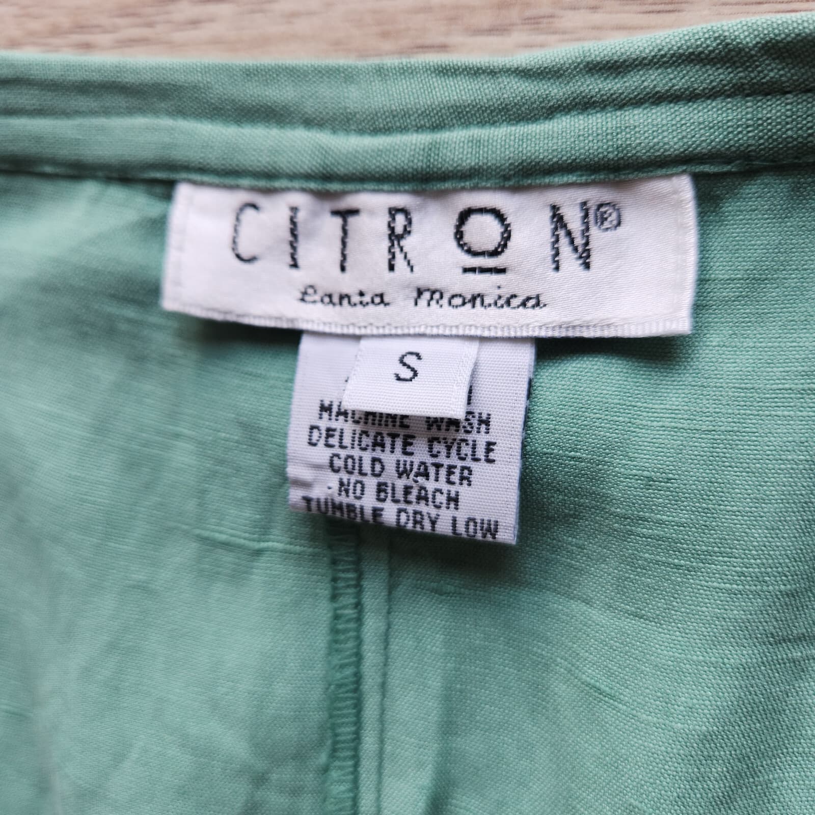 Citron Santa Monica Silk Linen Mother Pearl Button-Front A-Line Skirt Green Sz.S - Thumbnail 7