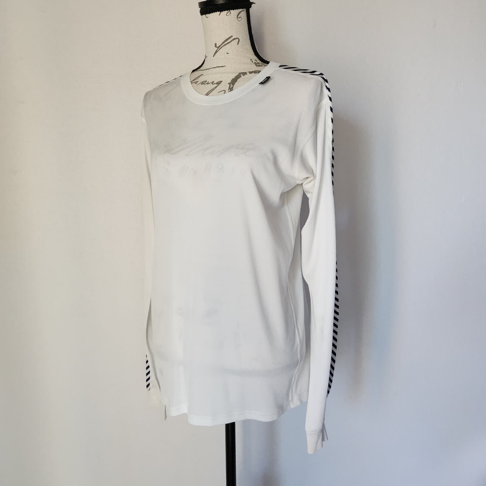 Helly Hansen LIFA Crew Long-Sleeve T-Shirt Baselayer White Blue Striped Womens L - Thumbnail 4